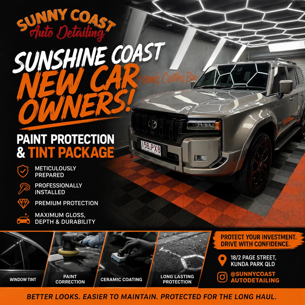 NEW CAR DAY DONE RIGHT 🔥
This brand new Prado came straight into Sunny Coast Auto Detailing HQ for the ultimate protection package. because if you’re spending this kind of money on a new vehicle, protecting it properly from day one just makes sense 👊
✔️ Professional window tint installation
✔️ Meticulous paint preparation
✔️ Machine polished for maximum gloss & clarity
✔️ Premium ceramic coating protection installed
The depth, gloss and slickness on this colour under the lights is insane 🤯
Every vehicle that comes through our Ceramic Coating Bay is meticulously prepared before any protection goes near the paint. No rushed dealership “paint protection” here, proper prep, proper installation and professional results that actually last.
This Prado is now:
💎 Easier to wash
💎 Better protected from the harsh QLD climate
💎 Glossier, slicker and easier to maintain
💎 Protected for the long haul
The difference is in the detail.
📍18/2 Page Street, Kunda Park
📩 DM us to lock in your new car protection package
#SunnyCoastAutoDetailing #ToyotaPrado #CeramicCoating #NewCarProtection #PaintProtection WindowTint DetailingStudio SunshineCoast Prado 4x4Lifestyle CeramicCoatingBay CarCare NewCarDetail ToyotaAustralia