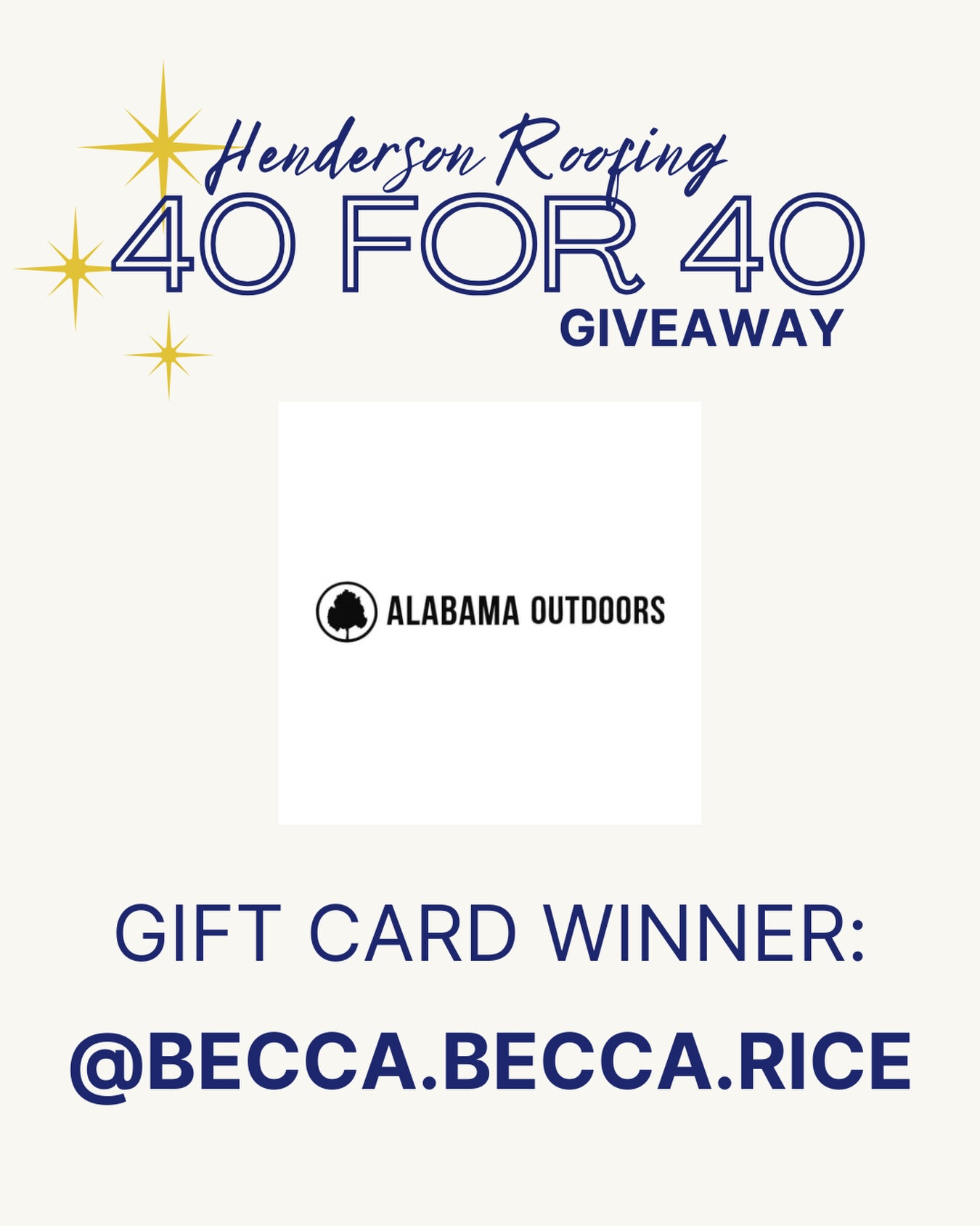 🎉 40 FOR 40 GIVEAWAY 🎉
The winner of our $40 gift card from Alabama Outdoors is…
✨ Becky Tsilis ✨
Check your DMs for a message from us to claim your gift card! 🤩
And don’t forget — there are still 35 more days of giveaways left! Be sure to go back and enter them all because there’s NO limit to how many you can win. 🎁