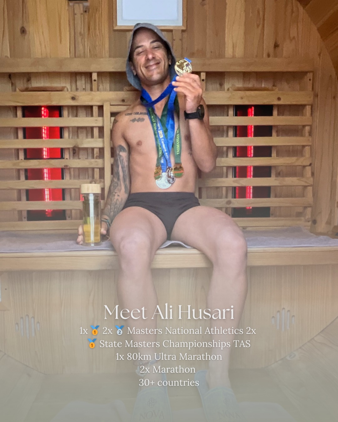 This is what three years of showing up looks like.
Meet Ali Husari; athlete, adventurer, Nova client, and proof that the body is capable of far more than we give it credit for.
In just three months of track and field training under his coach Dan, Ali competed at the Masters National Athletics Championships in Canberra, taking home a gold in the 10,000m and silver in both the 5,000m and 1,500m. Add two State Masters Championship golds, an 80km ultra marathon, two marathons and 30+ countries to his name, and it becomes clear that Ali is not your average person walking through our door.
He has been coming to Nova for three years — the same three years he has been running marathons. And he credits the work he does here with the physical recovery and mental focus that keeps him competing at this level.
This is exactly why we do what we do.
Recovery is not a reward for performance. It is the foundation of it. The sauna, the ice, the stillness in between; it all compounds. And athletes like Ali remind us of just how much
#ClientSpotlight #AthletRecovery #ContrastTherapy #NovaSpa #HobartAthlete #MastersAthletics #RecoveryRitual #TherapeuticBathhouse #HolisticWellness #MindBodyPerformance
