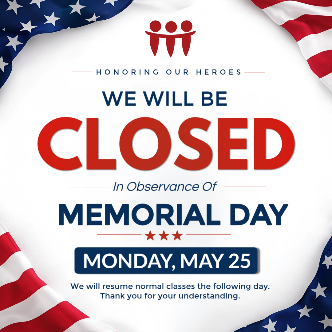Honoring the brave this Memorial Day. πΊπΈ
Weβll be closed Monday, May 25, and resume classes the following day.
Thank you for your understanding.