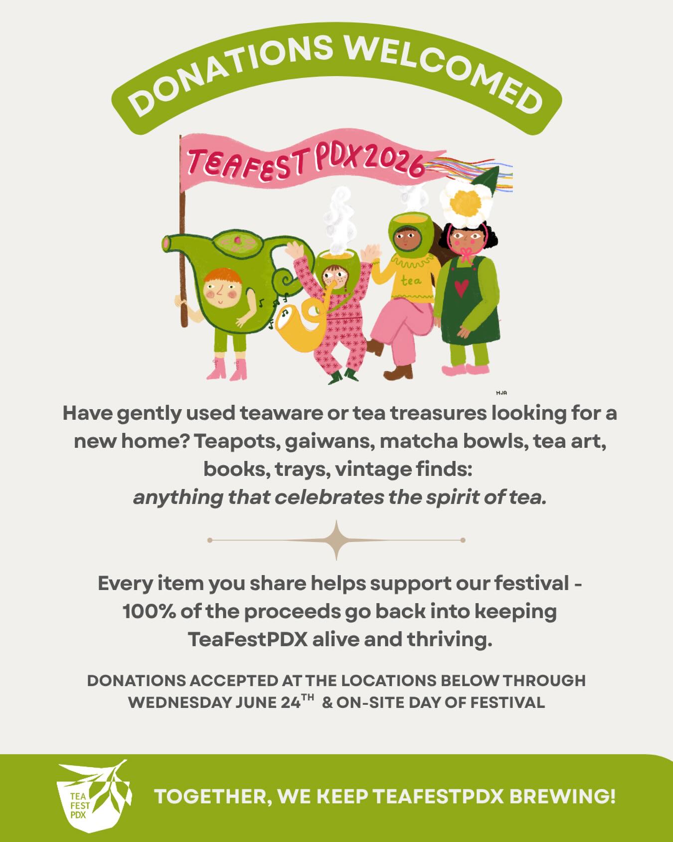 Donations welcomed! Do you have gently used teaware or tea treasures looking for a new home? Teapots, gaiwans, matcha bowls, tea art, books, trays, vintage finds: anything that celebrates the spirit of tea. 🫖✨🍵
Every item you share helps support our festival - 100% of the proceeds go back into keeping #teafestpdx alive and thriving.
Donate to the following locations through Weds June 24th:
✨Tao of Tea Leaf Room (next door to the restaurant) 3432 SE Belmont St, Portland, OR 97214
✨Cup of Tea, 10117 SE Sunnyside Rd, Clackamas, OR 97015, Suite J
OR
✨Day of: bring it to the Seasoned Teaware booth the day of the festival.
•
#tea #teacommunity #portland #portlandevents