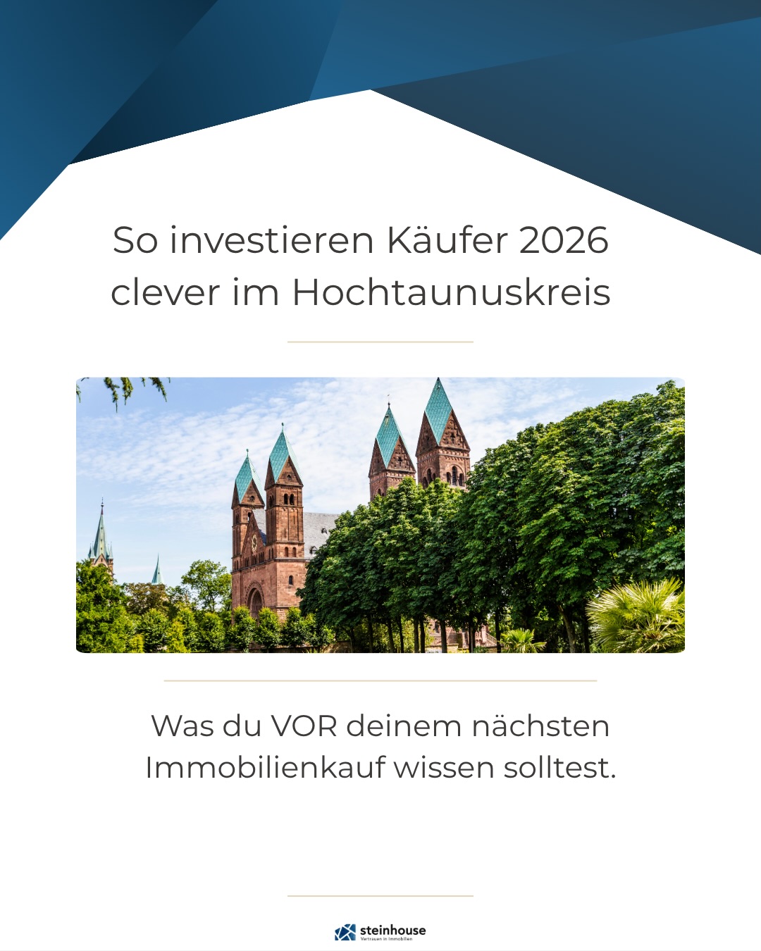 Immobilien im Hochtaunuskreis bleiben gefragt, aber erfolgreich investieren bedeutet heute mehr, als nur eine gute Lage zu wählen. 🏡📈
Wer nachhaltig in Immobilien investieren möchte, sollte genau hinschauen:
✔️ Standortentwicklung
✔️ Renditeaussichten & Mietpotenzial
✔️ Zustand & Energieeffizienz
✔️ nachhaltiges Finanzierungskonzept
✔️ Zukunftssicherheit der Investition
In den nachfolgenden Slides teilen wir wichtige Tipps und Hinweise, worauf Käufer und Kapitalanleger aktuell besonders achten sollten – speziell mit Blick auf den Hochtaunuskreis.
Gerade in einem starken Markt entscheidet oft das richtige Wissen über den langfristigen Erfolg einer Immobilie.
Welche Faktoren sind für euch aktuell am wichtigsten bei einer Immobilieninvestition?
#Hochtaunuskreis #Immobilieninvestment #Kapitalanlage #Immobilienmakler | #steinhouseimmobilien