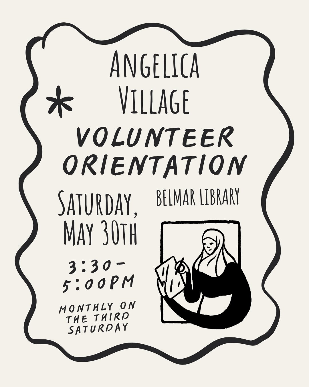 Interested in getting involved in AV or learning more about our work? Join us for our next volunteer orientation on Saturday, May 30th at 3:30pm at the Belmar Library! Email ana@angelicavillage.org with any questions.