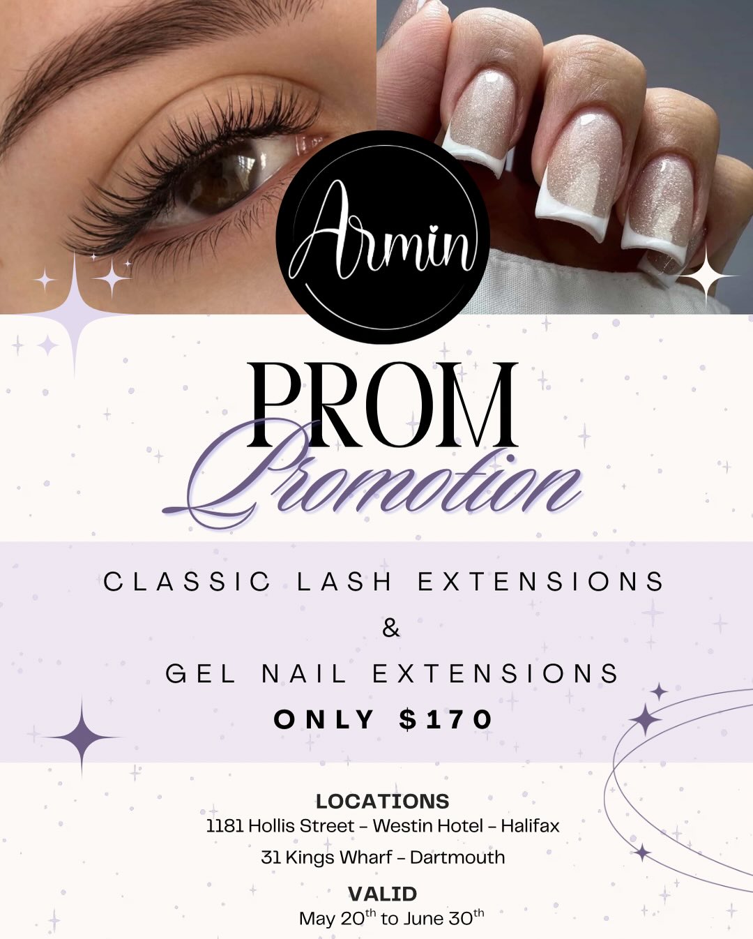 Prom szn = officially HERE 💜✨
And babe… your glam needs to EAT 😮💨💅🏼
At Armin’s Beauty Affair, we’ve got TWO prom packages to have you looking unreal all night 👑📸
✨ PACKAGE 1 ✨
💜 Classic Lash Extensions
💜 Gel Nail Extensions
➡️ ONLY $170
✨ PACKAGE 2 ✨
💜 Lash Lift + Tint
💜 Gel Nail Extensions
➡️ ONLY $150
Whether you’re going soft glam princess 🎀 or full main character energy 💃🏼✨, we got you covered from lashes to nails 🤍
🗓️ Available May 20 – June 30
📍 Westin Hotel — 1181 Hollis Street, Halifax
📍 Kings Wharf — 31 Kings Wharf, Dartmouth
Appointments are gonna disappear FAST ⏰ so don’t be the one scrambling the week before prom 👀 Book early & get ready to SERVE 🌙✨
#PromSzn #ArminsBeautyAffair #PromGlam #NovaScotiaBeauty #PromReady