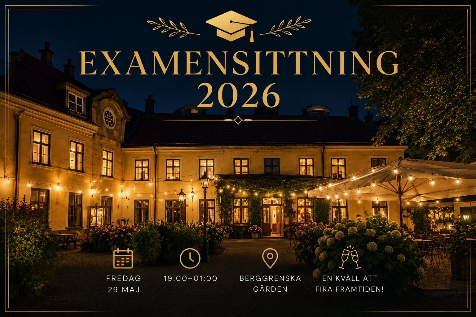 Tre år har gått – och nu är det dags att fira!
PA Gefle bjuder in alla treor till en examenssittning för att markera slutet på studietiden och början på nästa kapitel🥂
👠 Klädkod: En bal på slottet
📅 Datum: Fredag 29 maj
⏰ Tid: 19:00–01:00
📍 Plats: Berggrenska Gården
🍽️ Meny
Förrätt: Plock som dukas upp vid borden
Huvudrätt:
Souvlaki – grillad kyckling med vitlöksyoghurt, syrad gurka, grillad paprika och tomat
Vegetariskt alternativ:
Friterad blomkål med syrliga grönsaker, tahinicrème, tomat, fetaost och majs
🍷 En dryckesbiljett ingår (vin, cider, öl eller alkoholfritt alternativ)
💸 Pris
• Medlem: 450 kr
• Icke medlem: 500 kr
Icke medlemmar mailar Ordförande för att köpa biljett:
📩 ordforande@pageflestudentforening.com
Det här är en kväll ni inte vill missa! Så sätt på er något fint och ladda upp för en fantastisk sista sittning med PA innan arbetslivet väntar 🎉
📣OBS! Biljetterna är endast tillgängliga för PA23📣