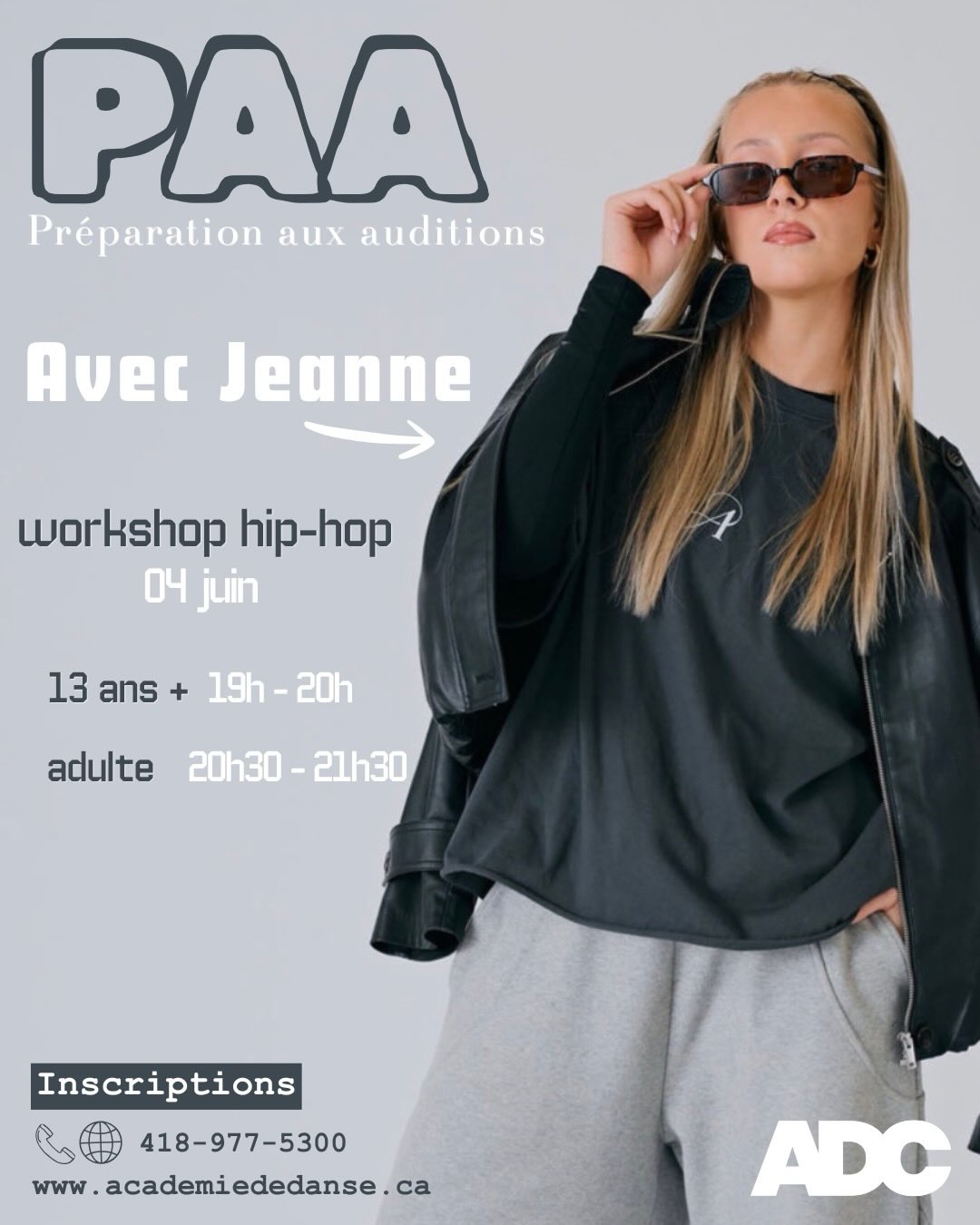 🚨 PAA : COURS DE PRÉPARATION AUX AUDITIONS 🚨
Tu veux être prêt(e) pour les auditions du volet hip-hop 2026-2027? 👀 Inscris-toi dès maintenant à nos cours de préparation aux auditions. C’est le moment parfait pour venir travailler ton style, ta technique, ton apprentissage chorégraphique et ton attitude 💥
🔥 Ouvert à tous les danseurs intéressés par les auditions du volet hip-hop!
Inscriptions :
🌐 www.academiededanse.ca
📞 418-977-5300