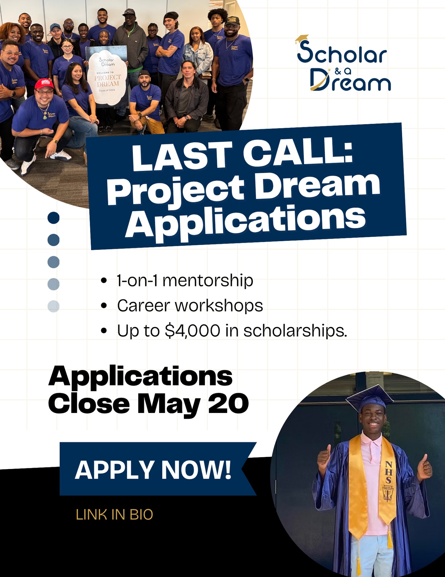 Imagine being 16 and having no one to help you figure out what comes next
No one to sit with you through a FAFSA application. No one to tell you your dreams are possible and actually show you how to get there.
That’s why we built Project Dream:
🤝 A mentor who’s in your corner
💼 Career workshops that build real skills
💰 Up to $4,000 in scholarships
Completely FREE
If you’re a NYC public high school student entering 11th grade next year, this is your moment
Applications close TOMORROW
Link in bio to apply 🔗
#nycstudents #equityineducation #nycpublicschools #scholarship #mentorship