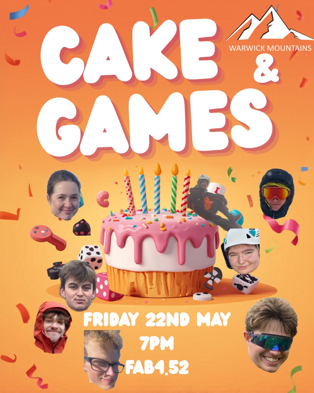 Cake and Games is returning! Join us in FAB4.52 at 7pm this Friday to eat cake and have a break from exams. Bring your own cake to share, and be careful otherwise certain exec members will snaffle it!