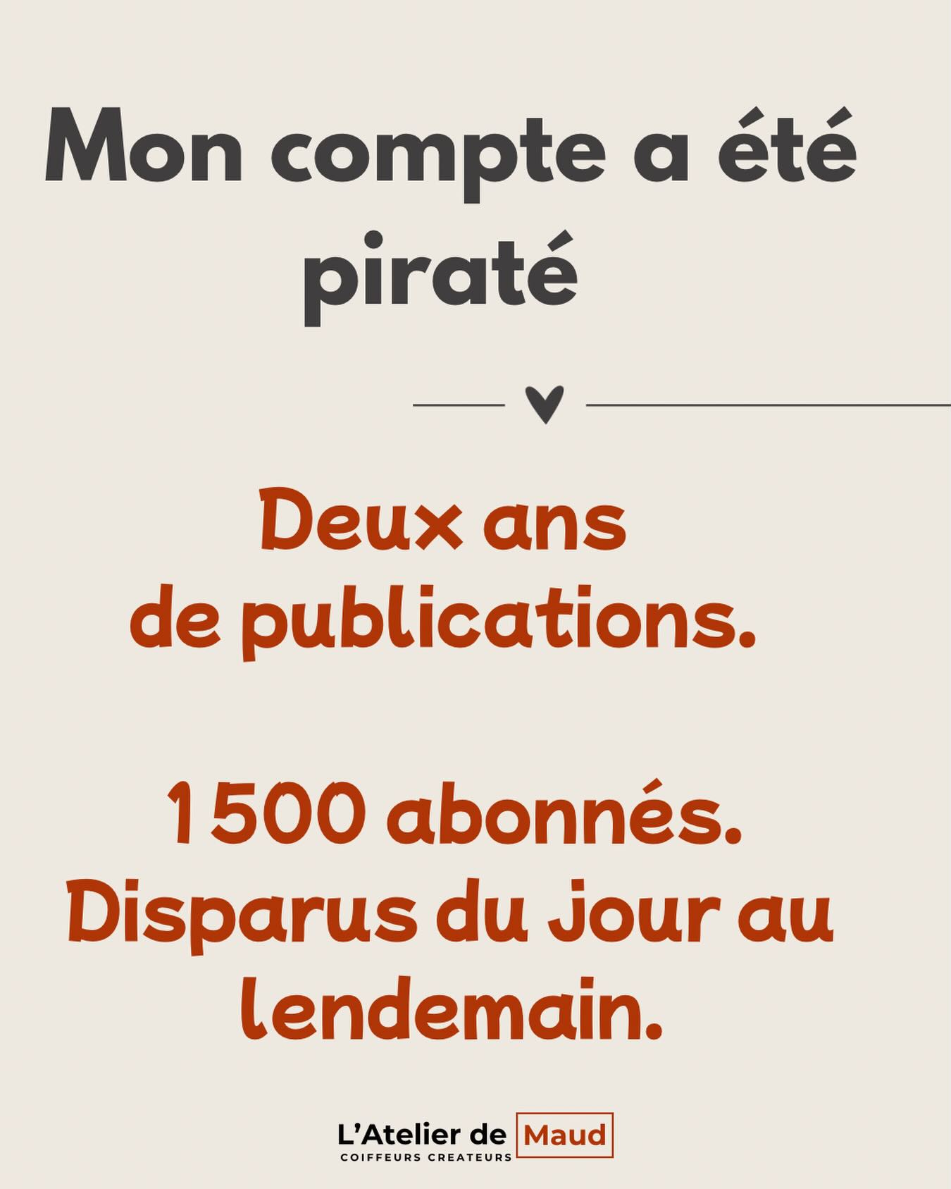 Mon compte a été piraté.
Du jour au lendemain : 1500 abonnés envolés.
Les publications, j’ai réussi à les récupérer — ouf (j'y ai passé la nuit 😞).
Mais les abonnés, eux, ne reviennent pas tout seuls.
Si tu me lis, merci d’être encore là 🤍
Un petit partage de cette publication m’aiderait énormément à repartir — et si tu connais quelqu’un qui me suivait avant, parle-leur de moi.
On reprend. 🖤