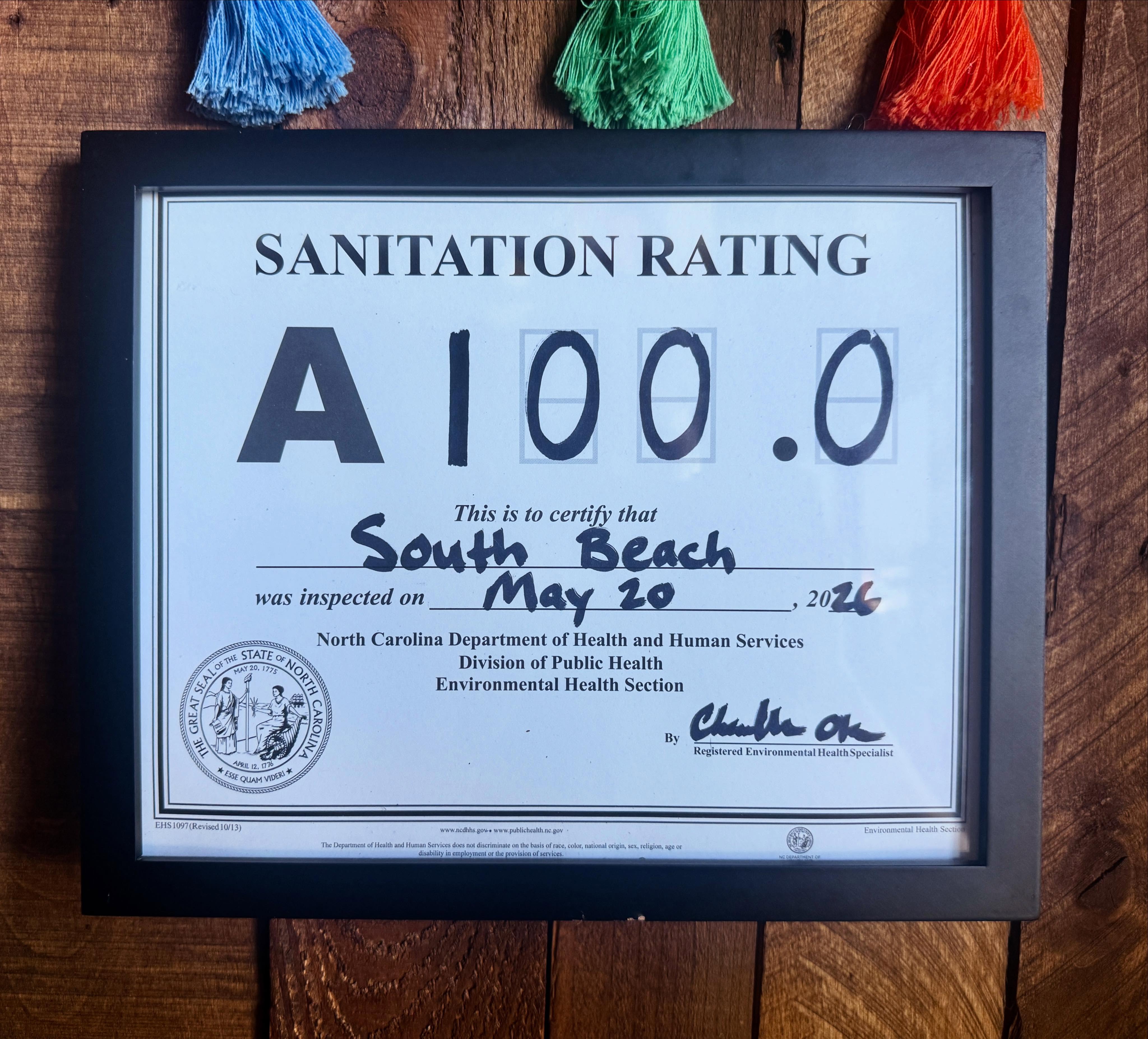It’s Wednesday! The sun is shining & South Beach is OPEN, inspected, & ready for summer! 🎉 So proud of the entire staff & appreciative of their dedication to proper food handling, safety, & sanitation.
☀️SUMMER HOURS - Tuesday-Saturday 11AM-8PM for takeout & delivery - guests are more than welcome to use our indoor & outdoor seating area! We’re looking forward to an awesome summer & hope to see you soon!