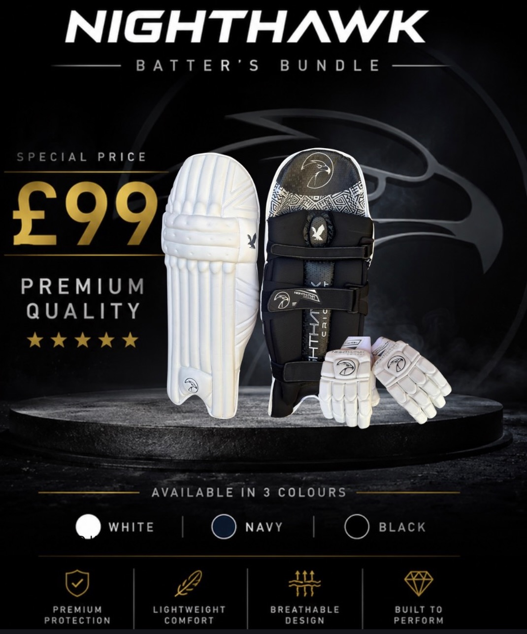 ⚡️ BATTER’S BUNDLE SPECIAL ⚡️
Premium quality pads + gloves for just £99.
Clean. Lightweight. Premium.
Available in:
⚪ White
🔵 Navy
⚫ Black
Don’t miss out/ get in touch or head over to our site (link in bio) to grab a bargain while stocks last.
#Nighthawk #NighthawkCricket #BattersBundle #CricketGear #CricketKit