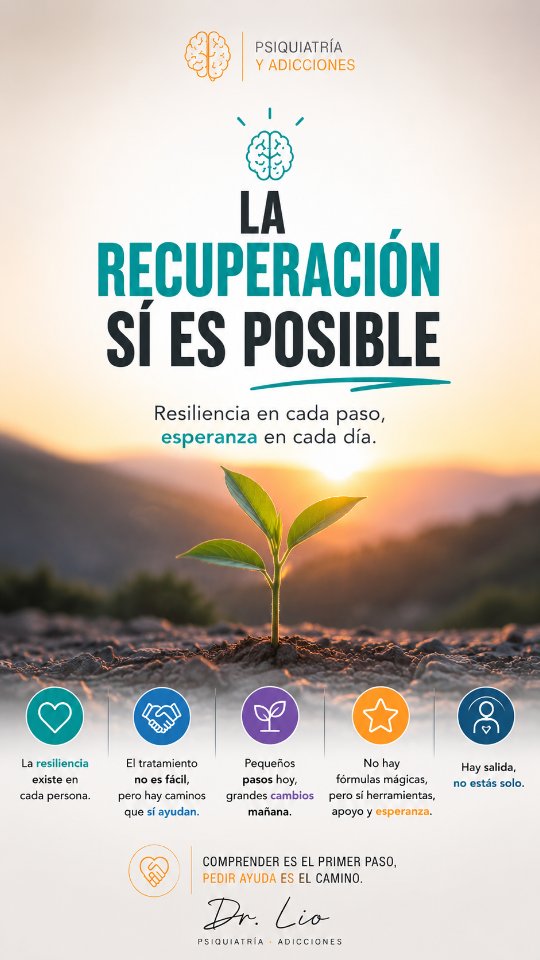 ✨ La recuperación SÍ es posible.
La resiliencia existe 💪🧠
Tanto en trastornos de salud mental como en adicciones, salir adelante puede tomar tiempo ⏳ y el tratamiento no siempre es fácil. No existe una fórmula mágica 🚫✨, pero sí existen herramientas, apoyo y tratamientos que pueden ayudarte a recuperar estabilidad y bienestar 🙌
Dar el primer paso ya es parte del cambio 🤍
#DrLioPsiquia #SaludMental #Psiquiatría #Adicciones #Resiliencia