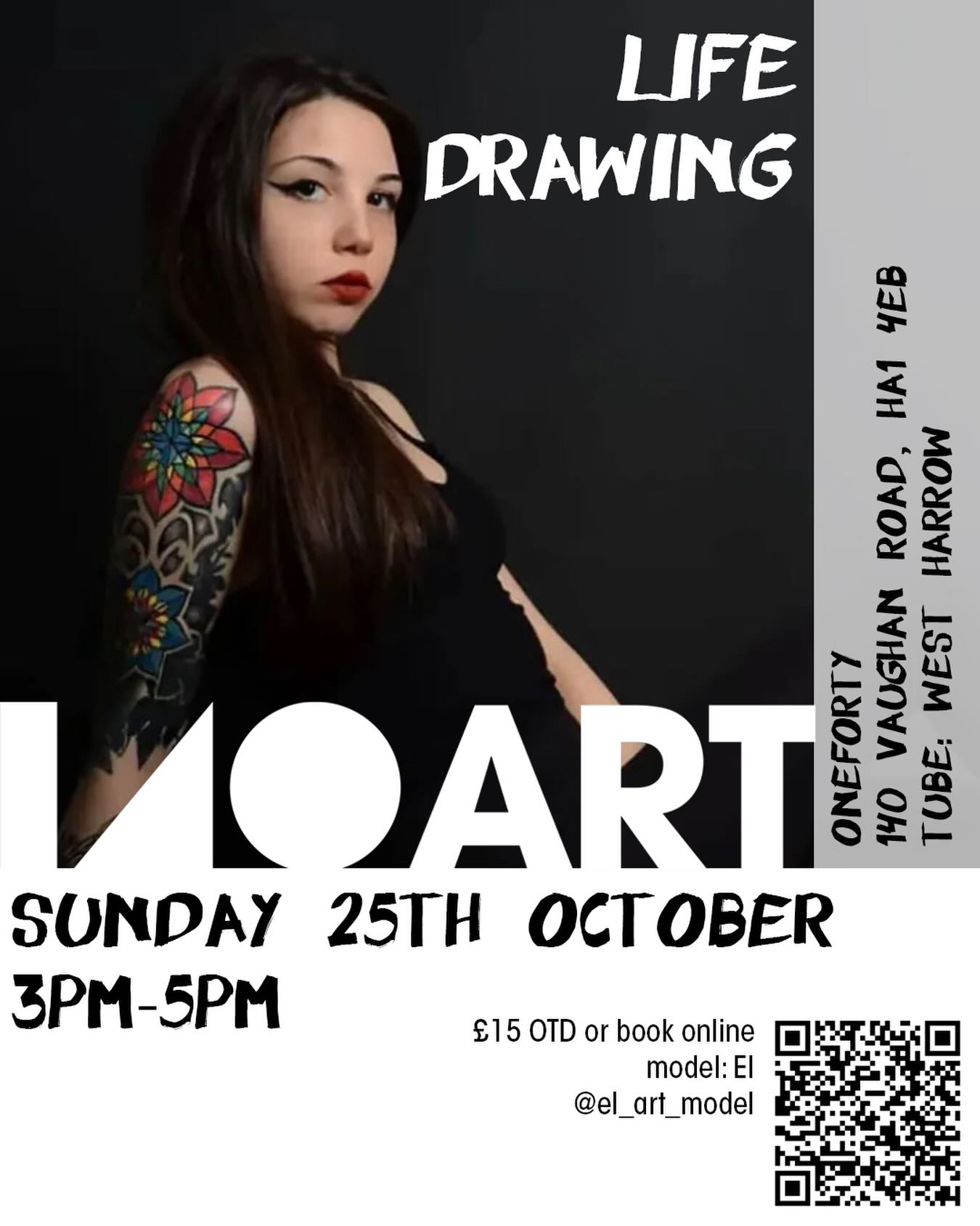 Sunday Life Drawing 🎨
A relaxed, fun & friendly Life Drawing session in West Harrow
📆 Sunday 25th October
⏱️ 3pm-5pm
Female Model: @el_art_model
📍oneforty - 140 Vaughan Road, HA1 4EB
🎟️ £15 on the door or book online at onefortyharrow.com
✏️🎨 some basic materials provided
🚝 West Harrow Station / Metropolitan Line
🍷🍻☕️Cafe & bar open
♥️ over 18’s & all abilities welcome
2026 Sunday Life Drawing dates:
Sun 8th Nov - male model @trevorsmith326
Sun 6th Dec - female model
#westharrow #harrowonthehill #lifedrawingclass #lifemodellondon