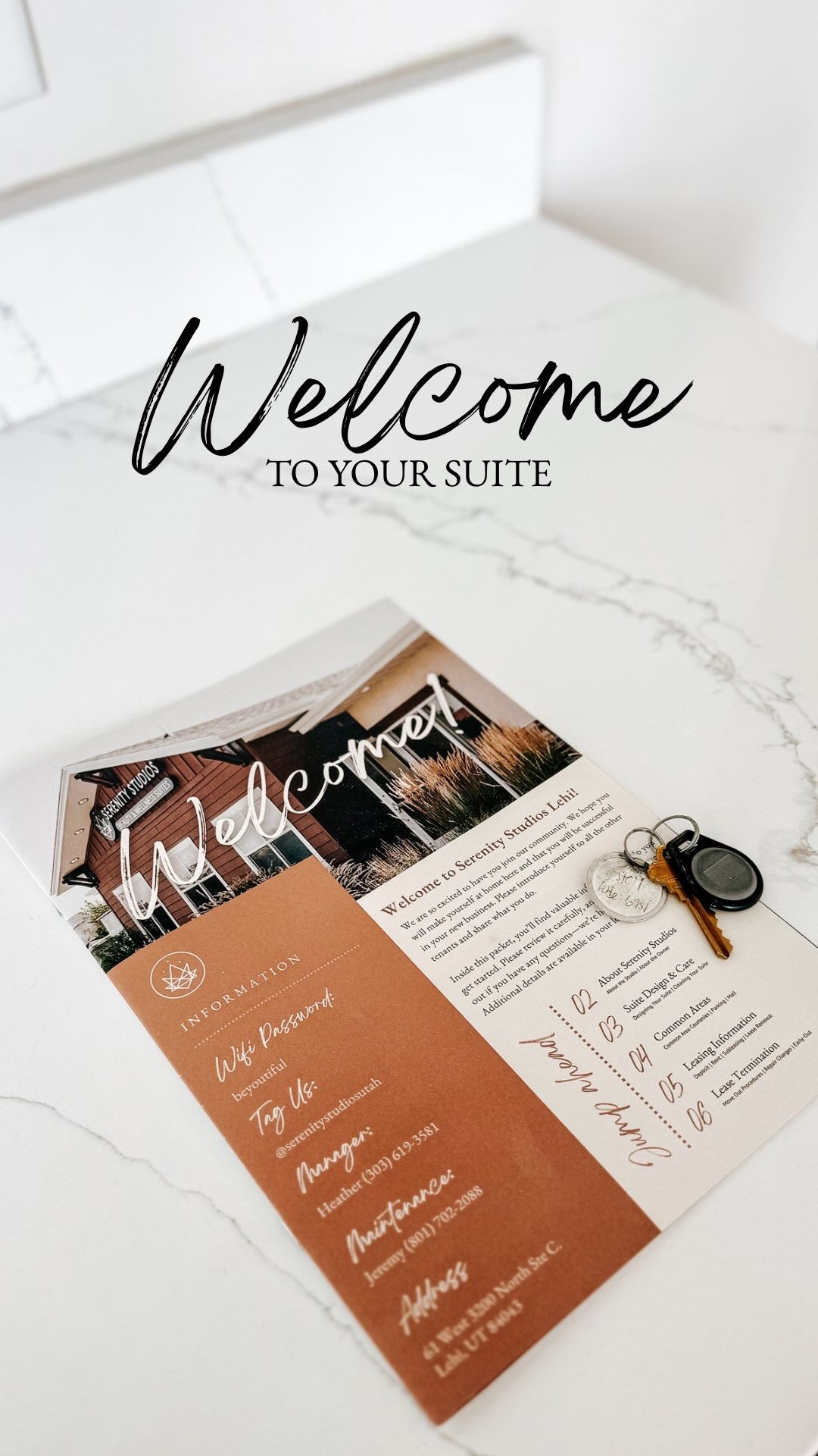 The moment it becomes real.🤩
Your keys. Your suite. Your business finally on your own terms.
At Serenity Studios, every new renter gets a welcome that feels like it was made just for them. Because it was. We want the moment you open that door for the first time to feel exactly like what it is-the beginning of something big.
Private suites available now at our Eagle Mountain and Lehi locations.
Ready to see yours? Your suite is waiting.