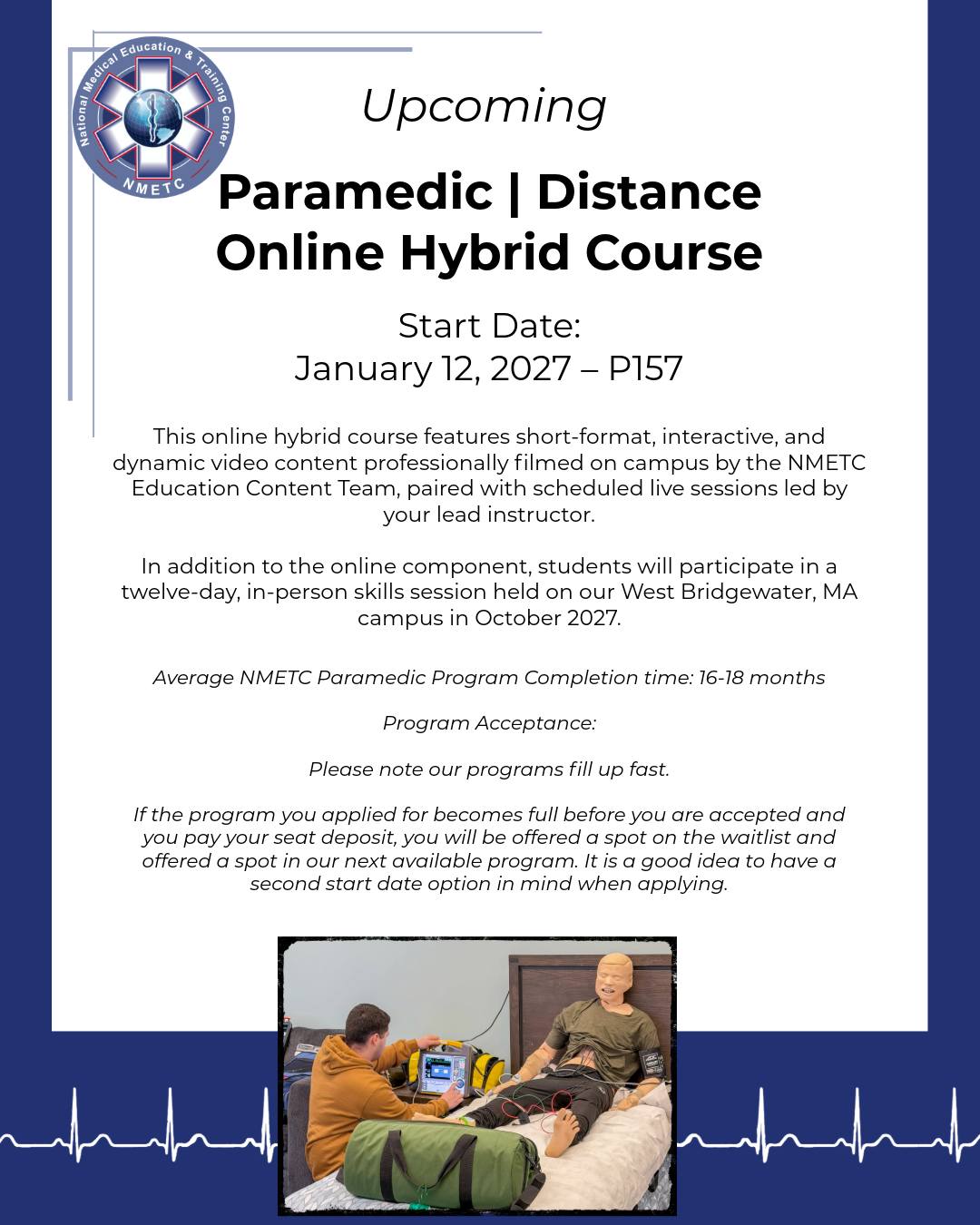 Do you want to become a Paramedic? Consider applying for our Paramedic course starting January 12, 2027. Applications are available on our website at www.nmetc.com
#NMETC #FirstResponders #EMS #EmergencyMedicalServices #Paramedic #EMSEducation