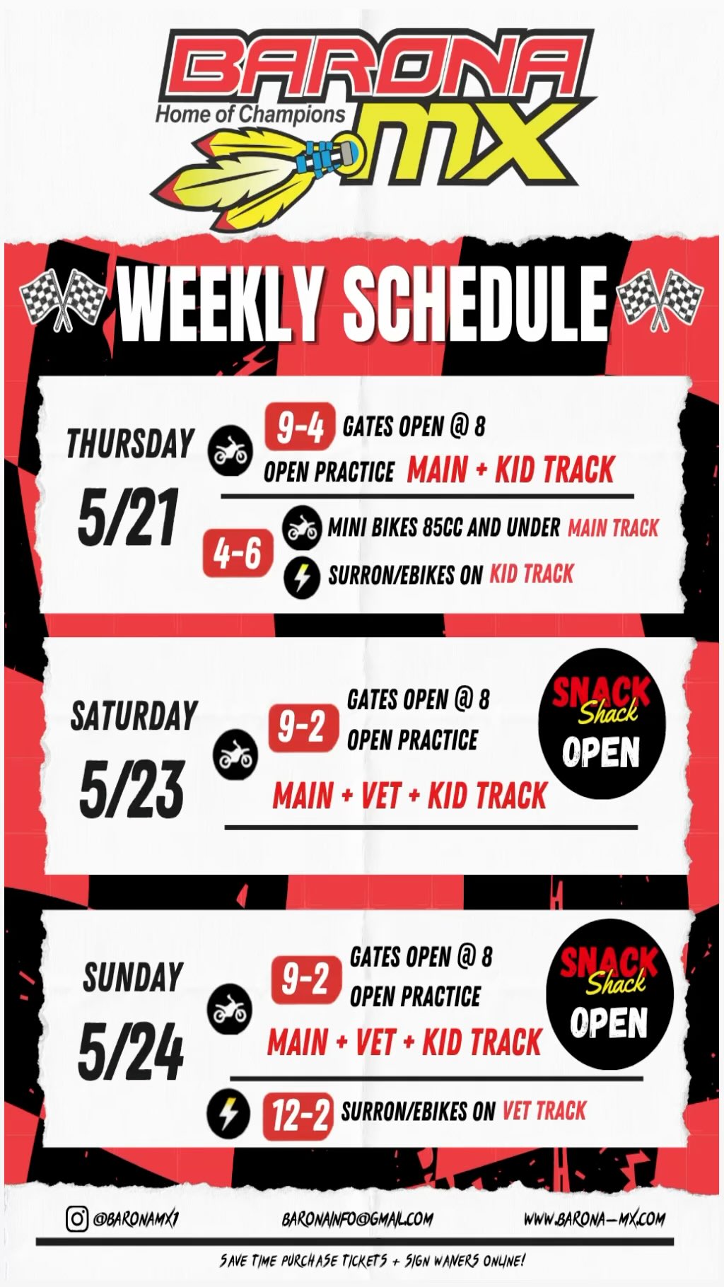 Nothing better than weekends at Barona MX 🇺🇸🏁
Good people.
Fresh dirt.
Fast laps.
Full gates.
Bring the family and spend the weekend riding with us 👊
🍔 Snack Shack Open
🏁 Main + Vet + Kid Tracks
⚡ Surron Sessions Sunday
Who’s pulling up this weekend? 👀
#BaronaMX #MotoFamily #dirtbiketrack #MotocrossLife