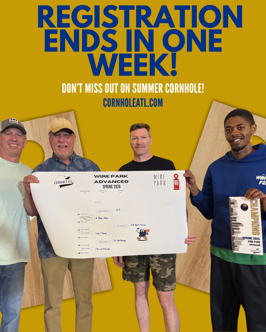 ONE WEEK LEFT to sign up for Summer cornhole! š