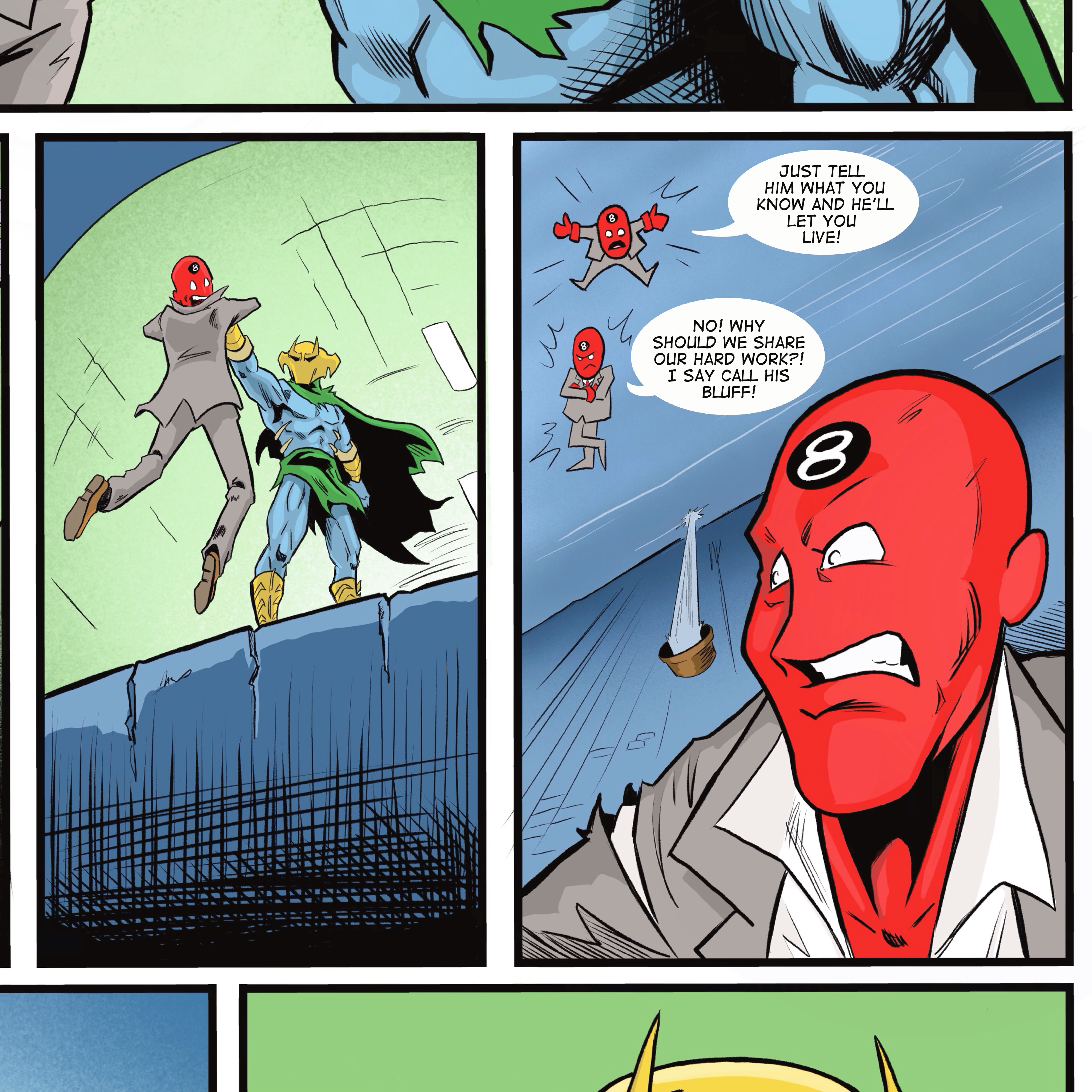 Because Oddball specializes in probability, he runs several scenarios through his head at once. He has internal arguments to decide the best course of action. I imagine it’s like the angel/devil on the shoulder, but in his case, it’s just little Oddballs.
Coloring The Bolt no. 12
#Chimera #Oddball #DrToksis
#CreatorOwned #CamdensComics