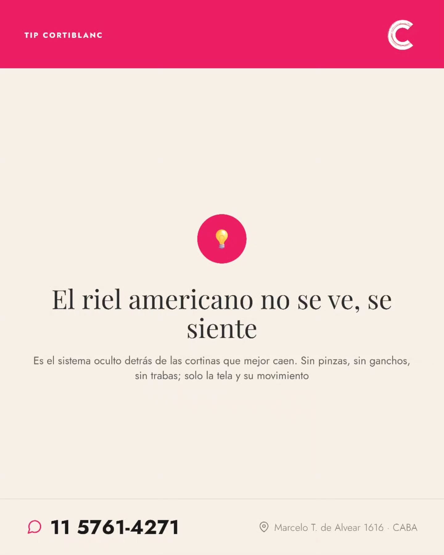 El riel americano es eso que no notas y por eso funciona.
Mientras el resto del mercado usa rieles con ganchos y pinzas a la vista, nosotros instalamos el sistema americano: oculto, silencioso y con un deslizamiento que parece magia.
La diferencia se siente en el dia a dia: la cortina abre y cierra sin esfuerzo, la tela cae perfecta y nada interrumpe la vista.
Somos distribuidores oficiales.
📲 11 5761-4271
📍 Marcelo T. de Alvear 1616 — CABA
.
.
.
#rielamericano #cortinas #cortinastradicionales #cortinasamedida #decoracion