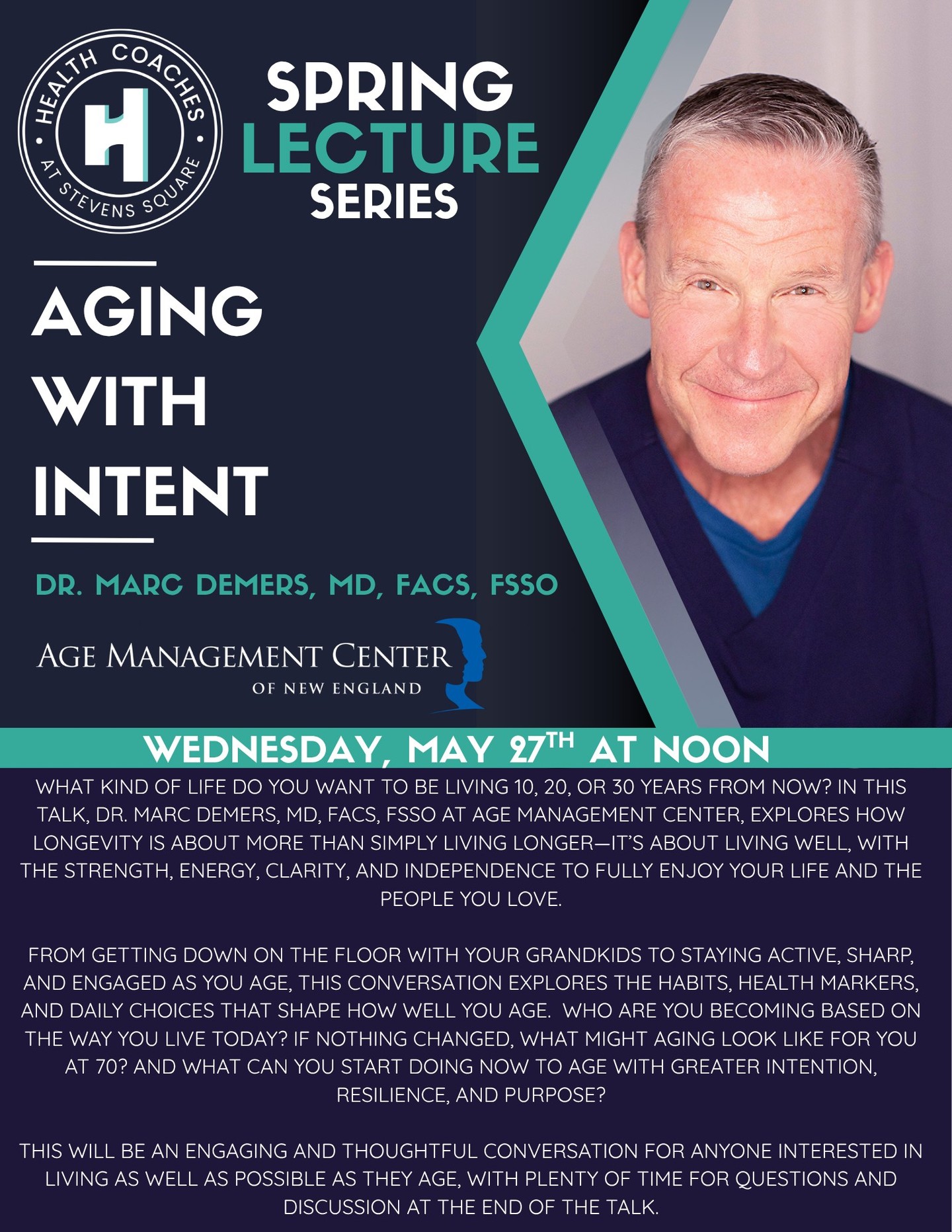 What kind of life do you want to be living 10, 20, or 30 years from now?
If you’re hoping it’s a full, active, healthy and happy life, come listen to one of Maine’s leading longevity experts, Dr. Marc Demers, share practical strategies for living longer, healthier, and better.
Join us for a thoughtful conversation on longevity, strength, metabolic health, and aging with greater intention.
📍 The Good Theater, Portland, Maine
📅 Wednesday, May 27
🕛 12:00 PM – 1:00 PM
Register for free in the link in our bio.
#Longevity #HealthyAging #PortlandMaine #Wellness #MaineEvents
@agemanagementcenter