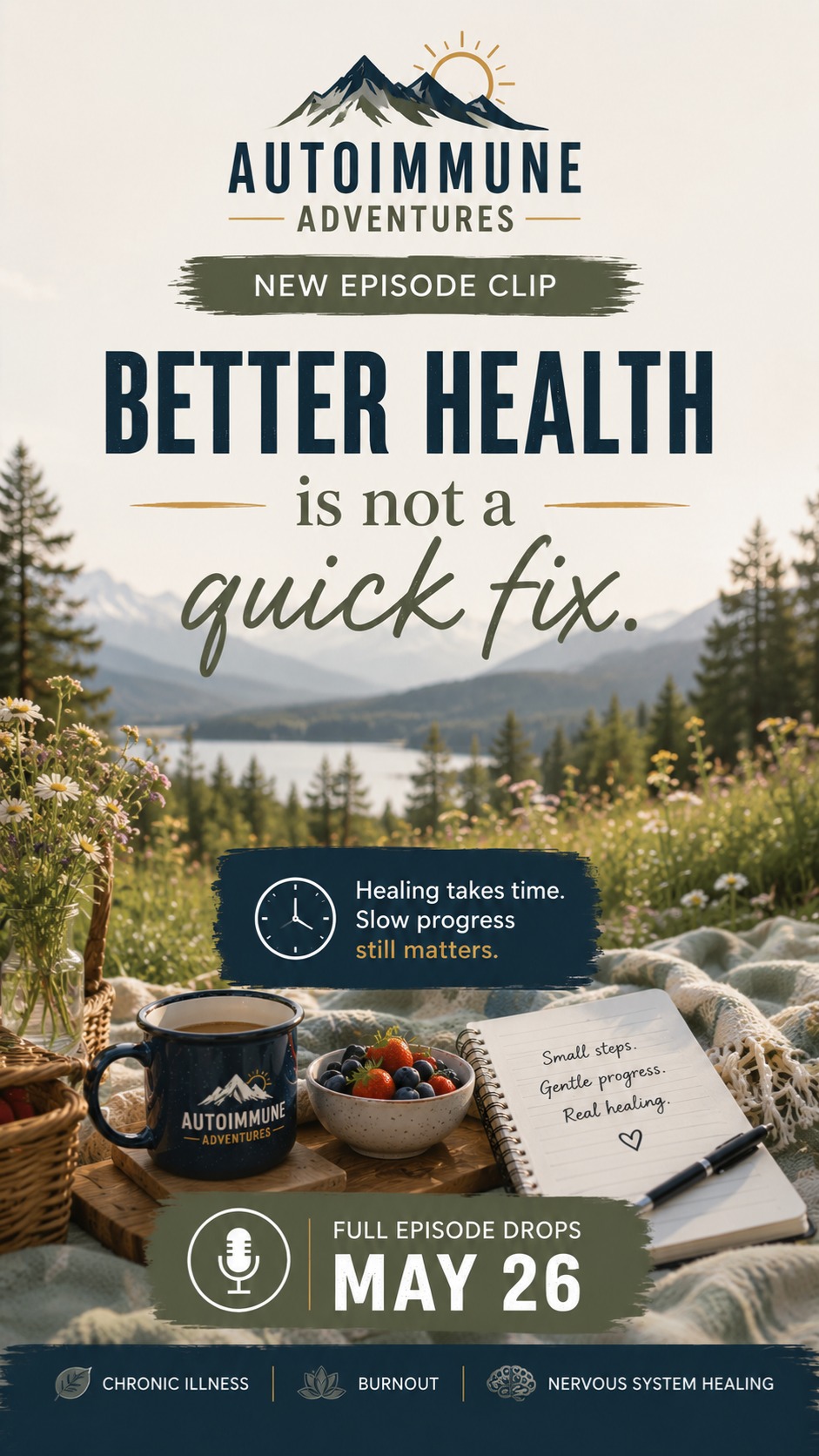 “We live in a world obsessed with quick fixes… but healing doesn’t work that way.”
In this powerful conversation, Zoa Conner reminds us that better health is rarely one dramatic moment. Real healing is often slow, layered, frustrating, hopeful, and deeply personal.
For those living with chronic illness, progress may not always look dramatic from the outside — but that does not make it any less meaningful.
Small steps matter. Rest matters. Consistency matters.
🎥 New episode with Zoa Conner drops May 26 on Autoimmune Adventures.
#AutoimmuneAdventures #ZoaConner #ChronicIllness #HealingJourney #BurnoutRecovery #InvisibleIllness #NervousSystemHealing #AutoimmuneDisease #HealingIsNotLinear #ChronicIllnessSupport
