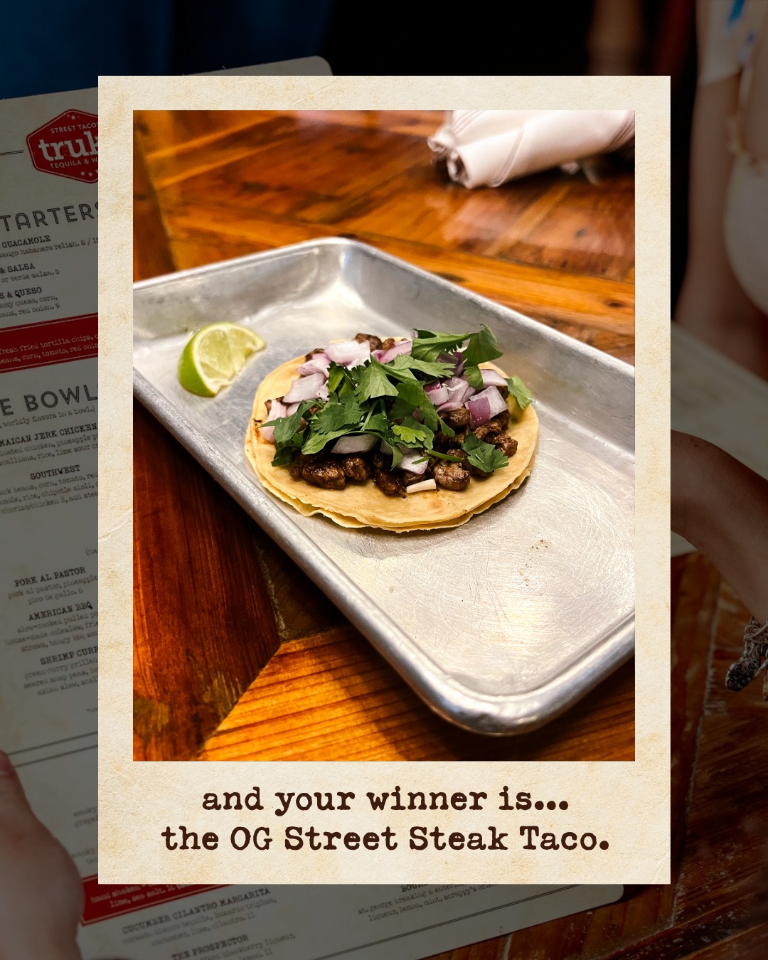 You’ve all been waiting for the results, and trust us, the California Burrito vs. OG Street Steak Taco debate got way more serious than we expected.
After all the votes, the OG Street Steak Taco came out on top and honestly… we get it. She’s a classic for a reason and will have a permanent spot on our next menu. 🌮🏆
But for everyone already mourning the California Burrito, don’t get too dramatic just yet. We’ve grown a little attached too, and something tells us there might be room for both around here.
Stay tuned. 👀