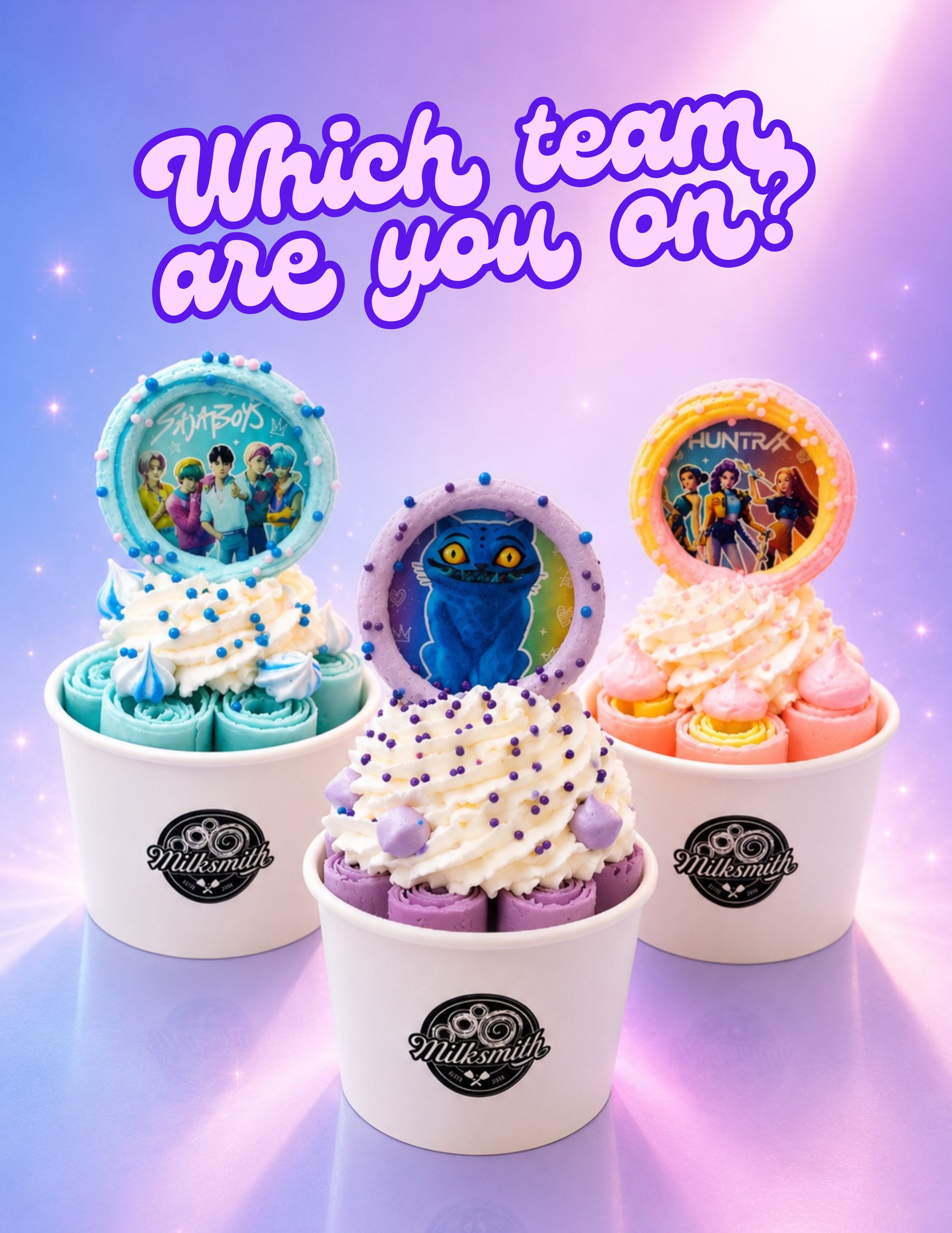 This Friday…CHOOSE YOUR SIDE 💙💜💖
Join in on the sweet chaos. ✨ Each rolled ice cream unlocks a different destiny, inspired by glittering performances, hidden battles, and dessert powerful enough to summon a fandom. ✨🌙💕
Which team are you on? 🎤
Launching this Friday 05.22.26 at Milksmith
📍Corydon location only!
LIMITED QUANTITIES - DON’T MISS OUT‼️ 🏃♀️.
📸 Rolled ice creams topped with character meringue lollipop, mini meringues, whip cream and sprinkles 😋
Rolled ice cream flavours:
💙 Blue Moon
💜 Ube
💖 Strawberry Banana
.
.
.
#wpgeats #winnipegicecream #rolledicecream #golden #kpopdemonhunters