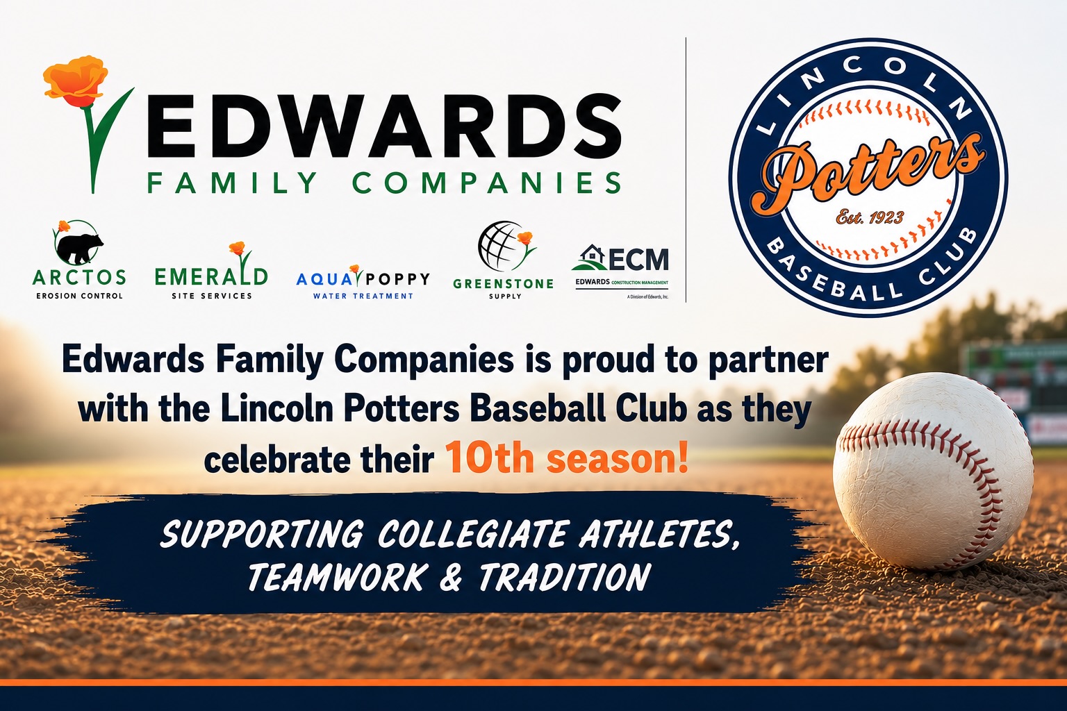 Opening weekend is here, and Edwards Family Companies is proud to celebrate the @lincolnpotters in their 10th season! ⚾
Our partnership with the Potters goes far beyond baseball. Through our long-standing relationship with Taylor Builders and the incredible leadership behind both organizations, we’ve built years of trust, friendship, and community support together.
We’re grateful to continue supporting a team that brings so much energy, family fun, and pride to the Lincoln community each summer.
Here’s to another unforgettable summer at our favorite ballpark! 🌭☀️
#LincolnPotters #CommunityPartnership #BaseballSeason #SupportLocal #LincolnCA