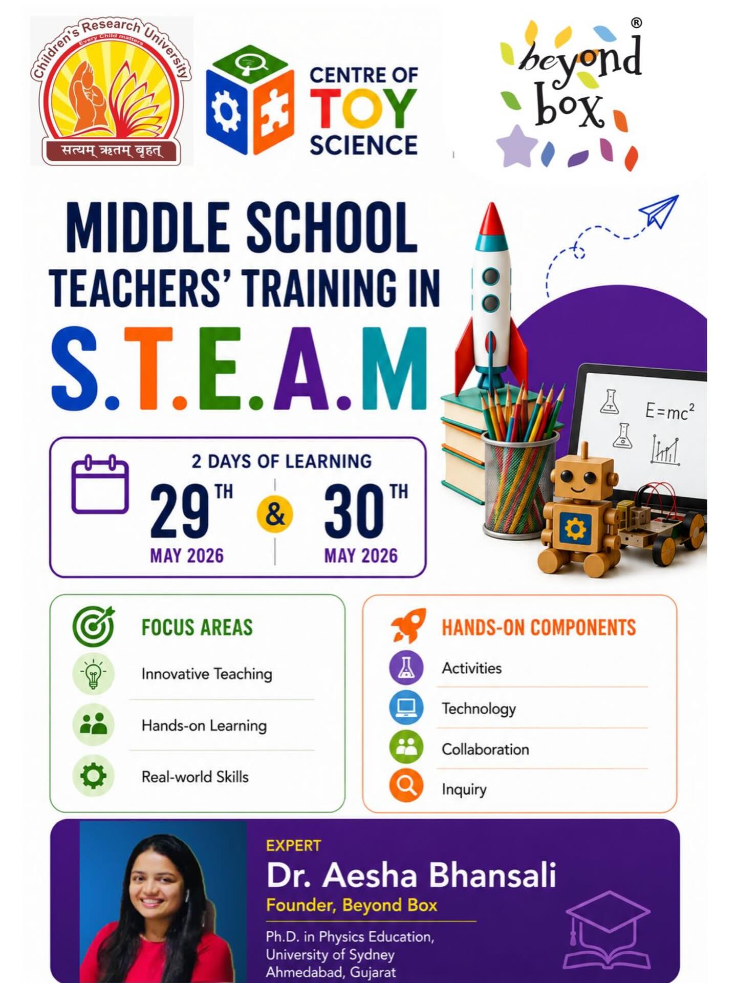 Grateful for the opportunity @crugandhinagar ✨✨✨ please connect on 7984517212 for more information about the STEAM teacher training offered online by Children Research University and beyond box