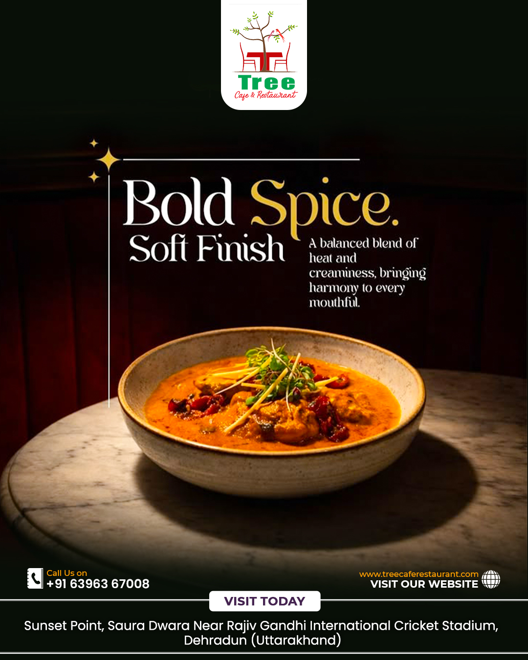 Bold spice, silky finish & flavors that stay with you till the last bite πΆοΈβ¨
Experience the perfect blend of rich creamy texture and authentic taste only at Tree Cafe & Restaurant. One bowl is never enough! ππ₯
Visit today and treat your taste buds to something unforgettable. π€
#TreeCafeAndRestaurant #BestCafeInDehradun #dehraduncafe #foodieheaven #boldspicesoftfinish #creamydelight