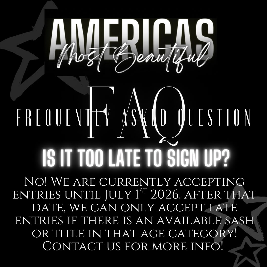 Join us July 22-25th in DFW! Accepting normal entry until July 1st! Late entries are accepted after based in title availability in each division. #AMBPageants
