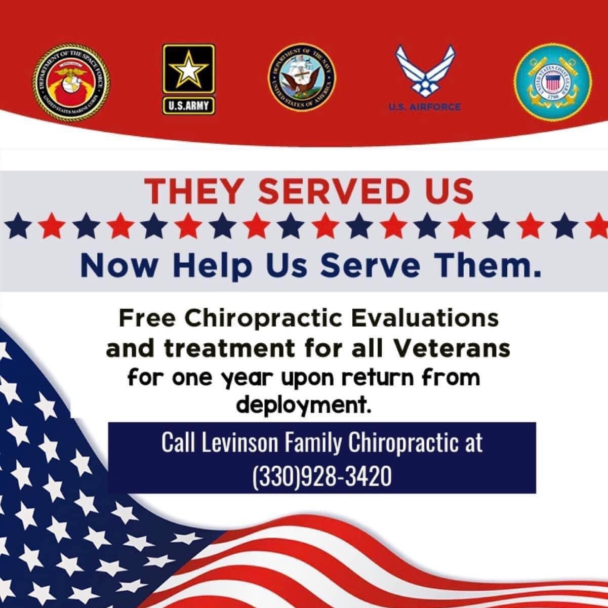 This Memorial Day we pause to honor and remember all of the brave men and women who have served and sacrificed for our country. šŗšø
At Levinson Family Chiropractic we are proud to offer free chiropractic evaluations and treatment for all veterans for one year upon return from deployment. It is the least we can do for those who have given so much.
If you are a veteran or know one who could benefit from chiropractic care please share this post and give us a call. We would love to serve those who have served us.
Please note that our office will be closed Monday, May 26, in observance of Memorial Day. We encourage everyone to take a moment to reflect on the true meaning of this day and to cherish time with your family, friends, and loved ones.
To all who have served, thank you. We will never forget. š
š (330) 928-3420
š https://www.levinsonchiro.com
#MemorialDay #HonorTheFallen #ThankYouVeterans #Veterans #CuyahogaFalls #AkronOhio #FamilyChiropractic #NortheastOhio #MilitaryFamilies