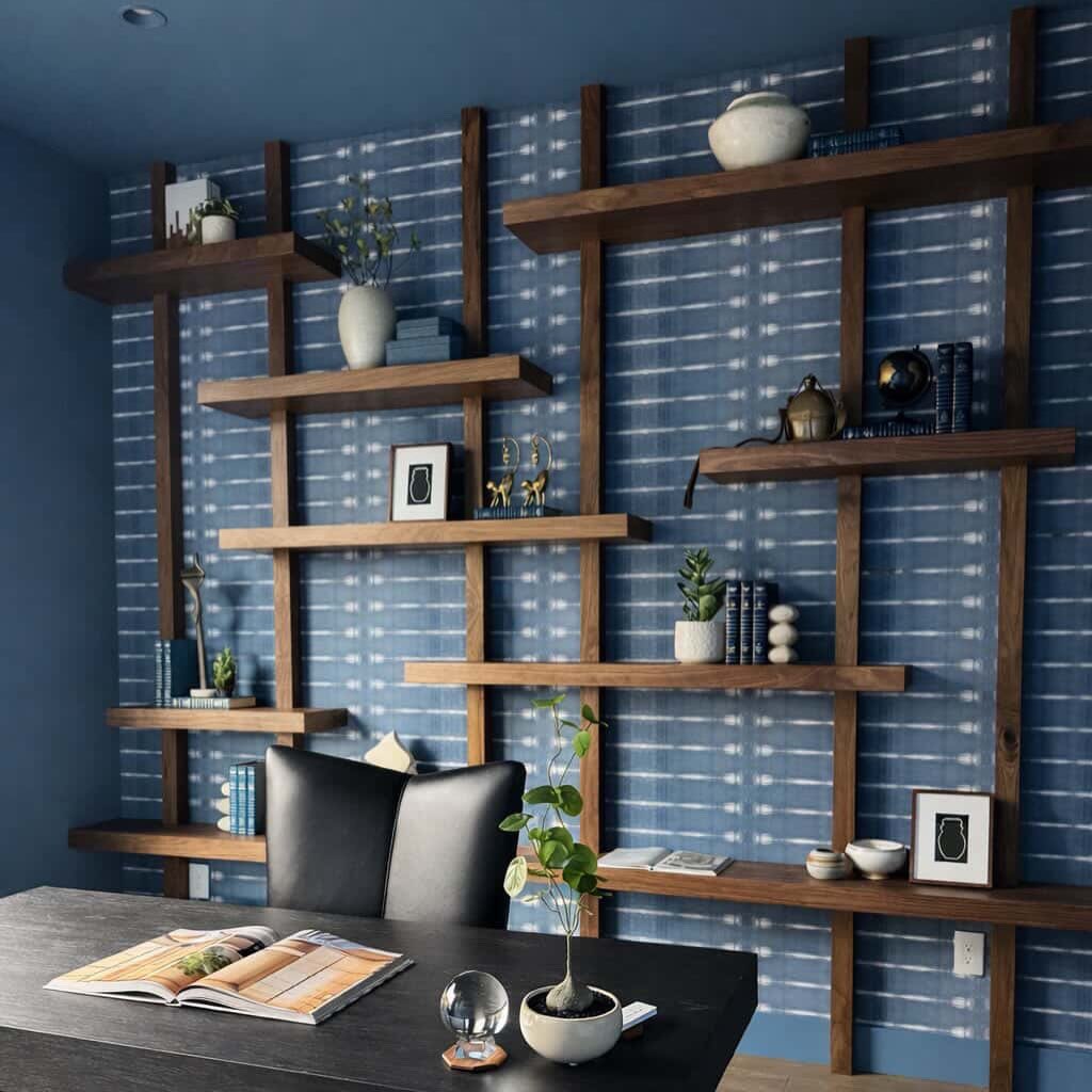 Got the pro photos from this study. Love getting to see builds all styled up. This custom walnut shelving was a fun one to build and it was great to collaborate with @jo.collinsandco on this project—looking forward to the next one!