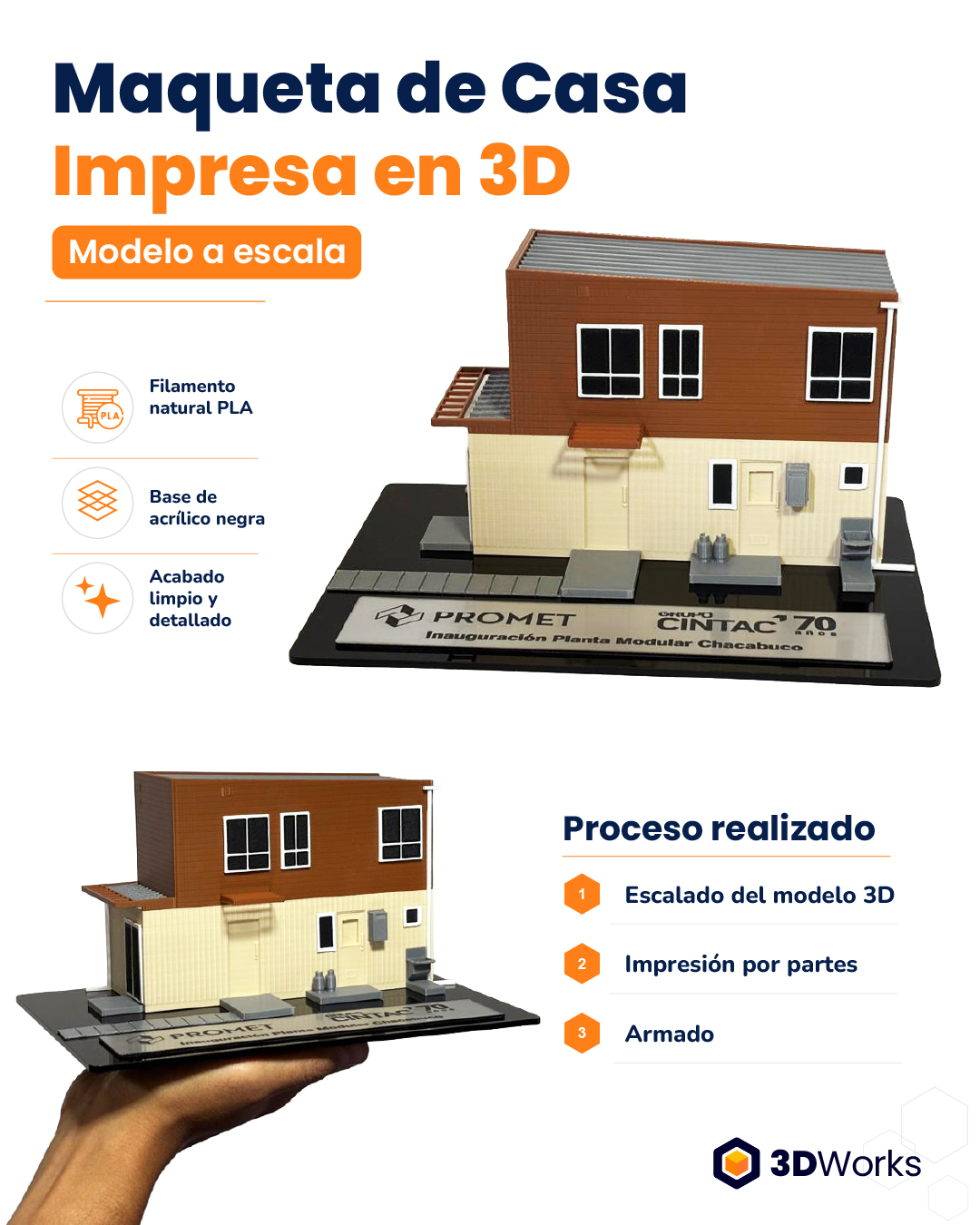 Maqueta de casa escalada para Promet, anteriormente ya habíamos hecho este proyecto pero desmontable, en esta ocasión se realizó fija y más pequeña, perfecta para escritorios, recuerda que si tienes dudas o quieres cotizar tu proyecto, escríbenos a contacto@3dworks.cl 👈