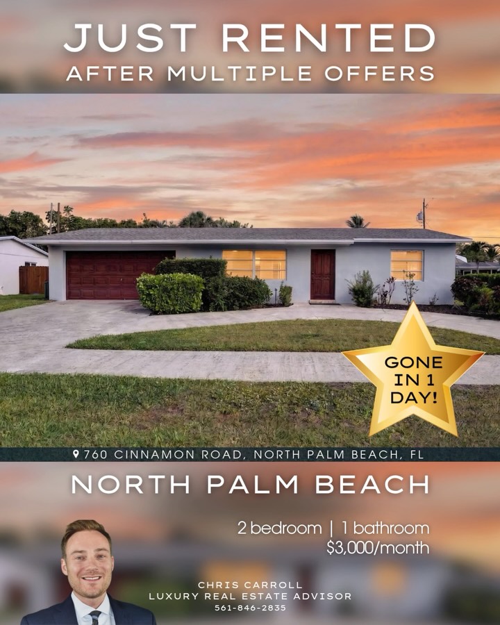 ✨ JUST RENTED IN NORTH PALM BEACH ✨
Multiple offers. Leased in just ONE day. 🎉
The market continues to reward preparation, local expertise, and strategic marketing - and we’re excited to help another client make their next move.
North Palm Beach living offers so much more than an address 🌴
⚓ Anchorage Park & Marina
🎣 Boat ramps + fishing piers
🏖️ Beautiful nearby beaches
🎾 Pickleball + tennis courts
🐕 Dog park + fitness trails
🌊 The coastal South Florida lifestyle people dream about
If you’re considering your next move in North Palm Beach, Palm Beach Gardens, Jupiter, or anywhere in Northern Palm Beach County - we’re here to help.
Lifestyle goals. Relocation plans. Investment opportunities.
Let’s make your next move count.
📲 561-846-2835 | 🌐 carrollrealtygroup.com
@illustratedproperties @illustrated_jupiter_east
#NorthPalmBeach #PalmBeachCountyRealEstate #FloridaCoastalLiving #LuxuryRealEstateFlorida #CarrollRealtyGroup