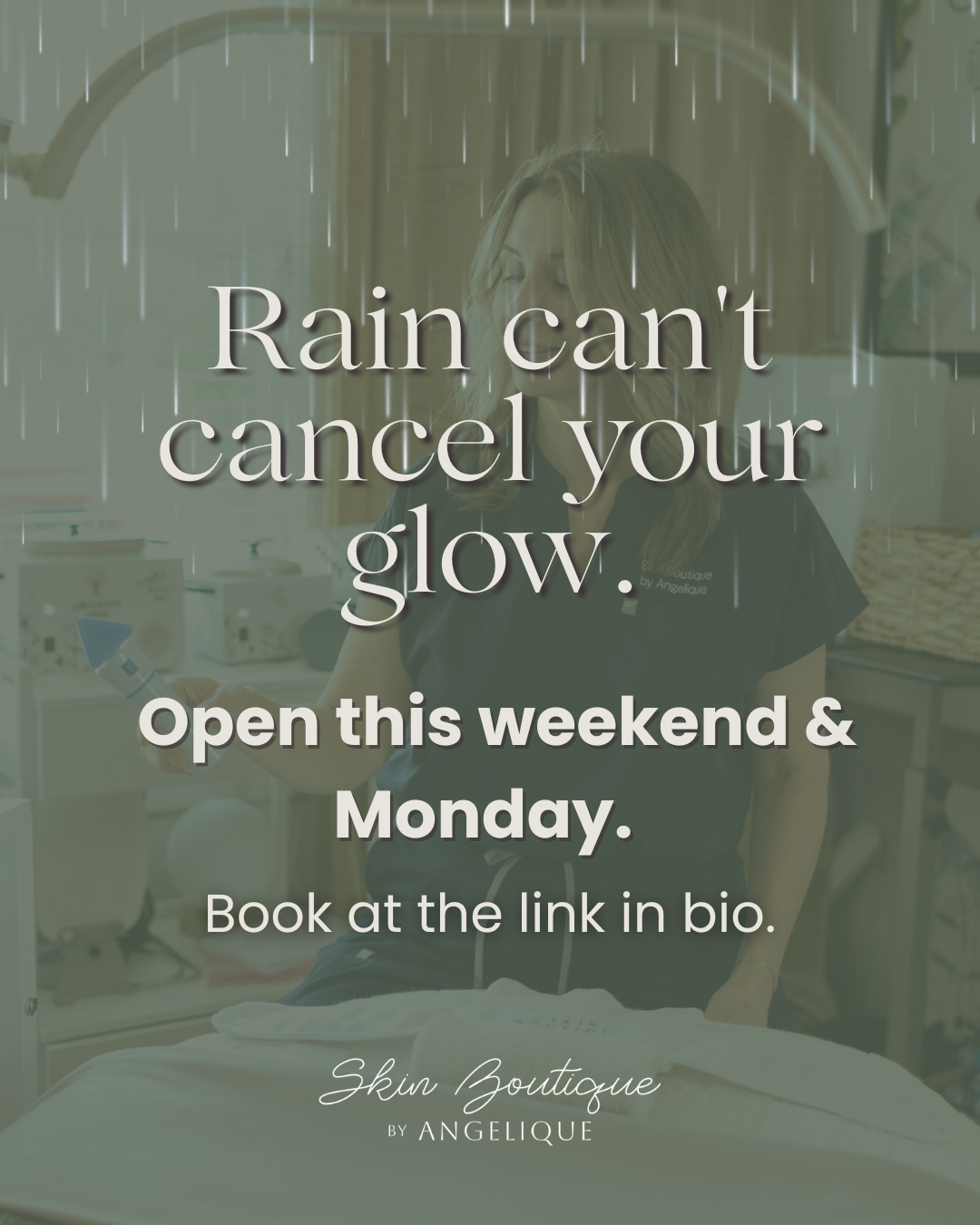 Rain or shine, your skin does not take a day off. Neither do I. I am open this weekend and part of the day Monday. Honestly a rainy day is the perfect excuse to come in, slow down, and let me take care of your skin for an hour. ๐ฅฐ
Book your spot at the link in bio.