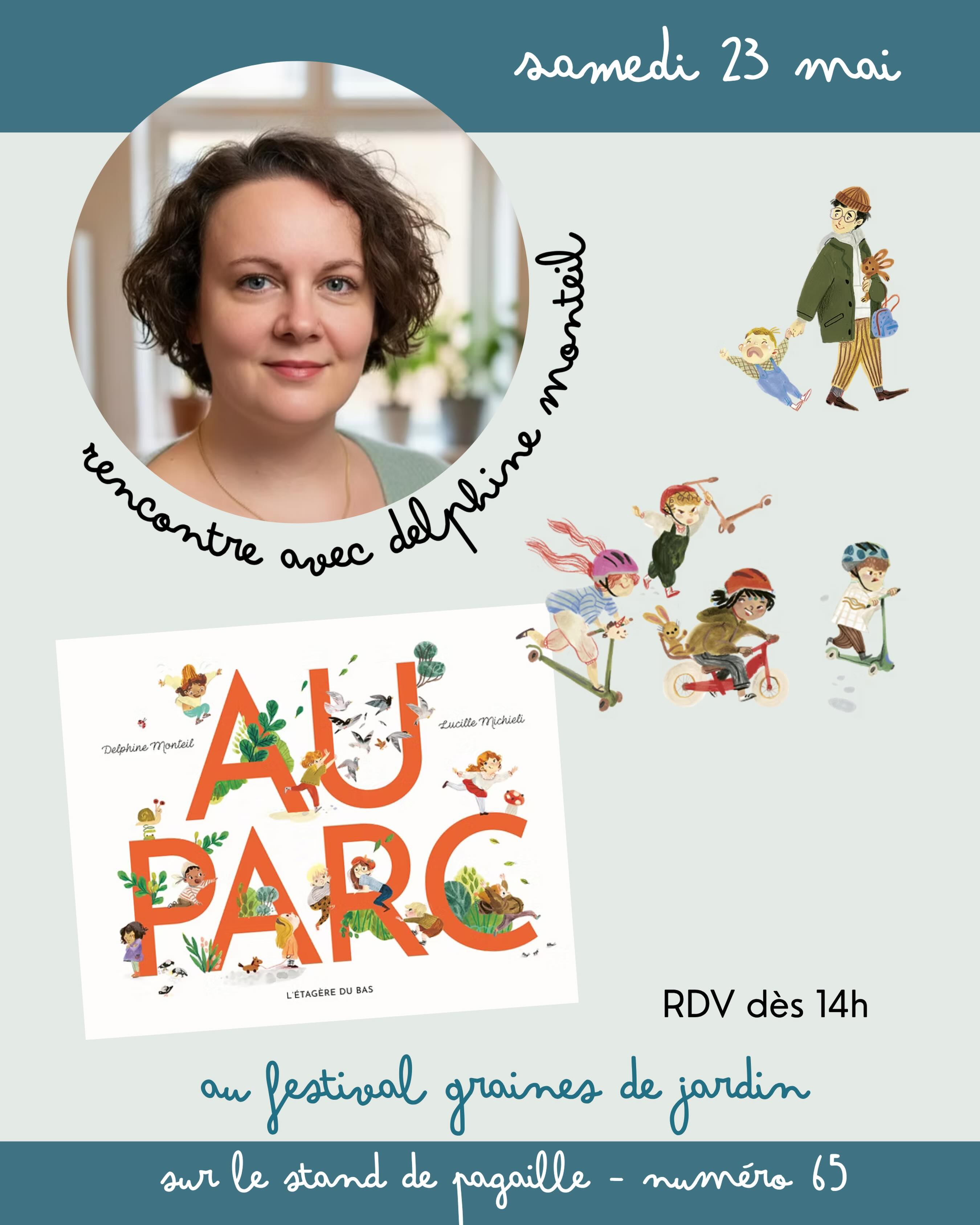Demain, samedi 23/05, l’autrice @delphine_monteil sera au @jardindesplantesderouen dans le cadre du festival « Graines de jardin » pour dédicacer l’album « Au parc » et proposer des ateliers gratuits autour du livre pour les enfants de 4 à 8 ans. RDV sur le stand de la librairie @pagaille_rouen de 14h à 17h
☀️🌳🛝🌸👧🏻👶🏾#letageredubas #auparc #delphinemonteil #rouen #grainesdejardin
