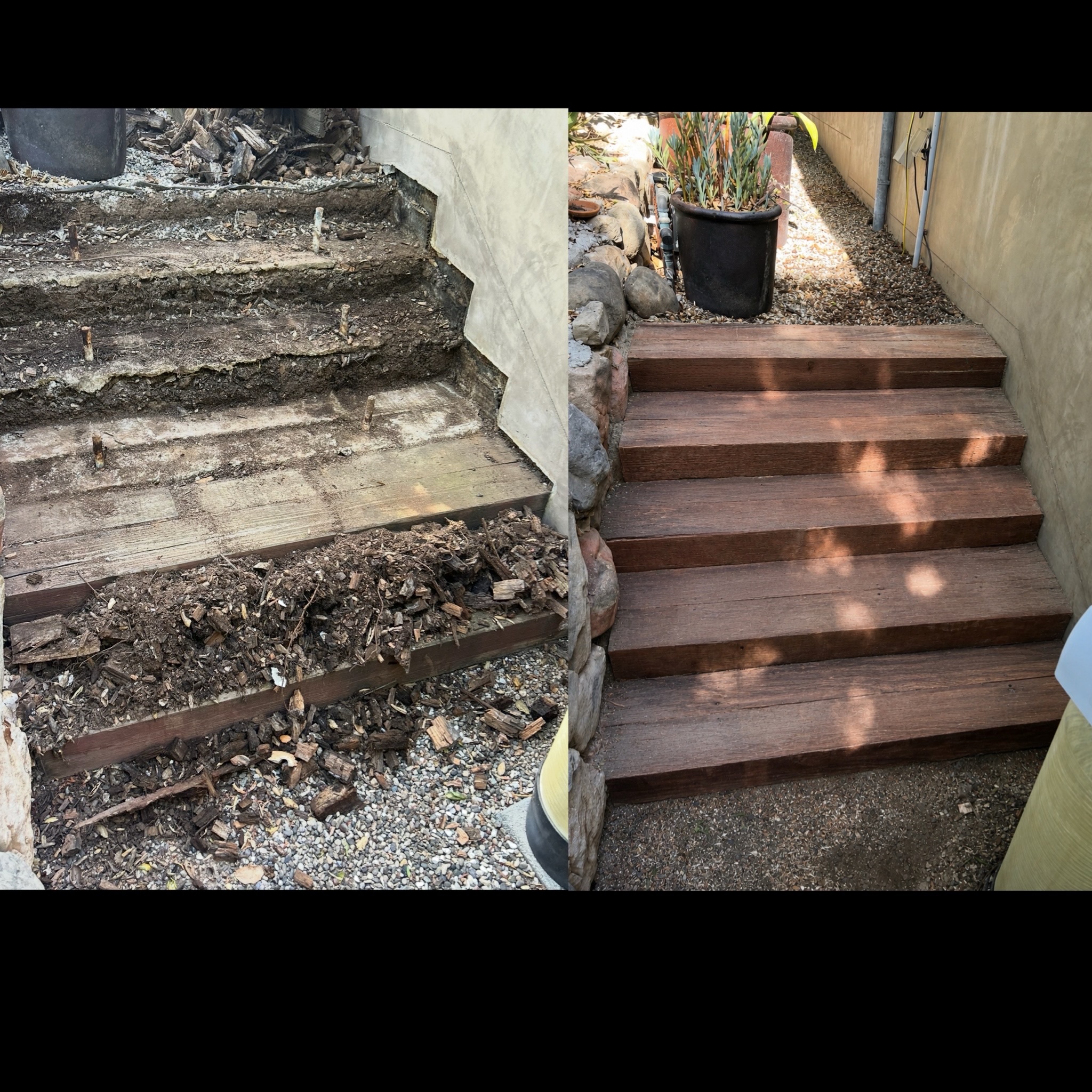Before and after Rotted outdoor stairs rebuild 🪵
#handyman #handymanservice #santabarbara #goleta