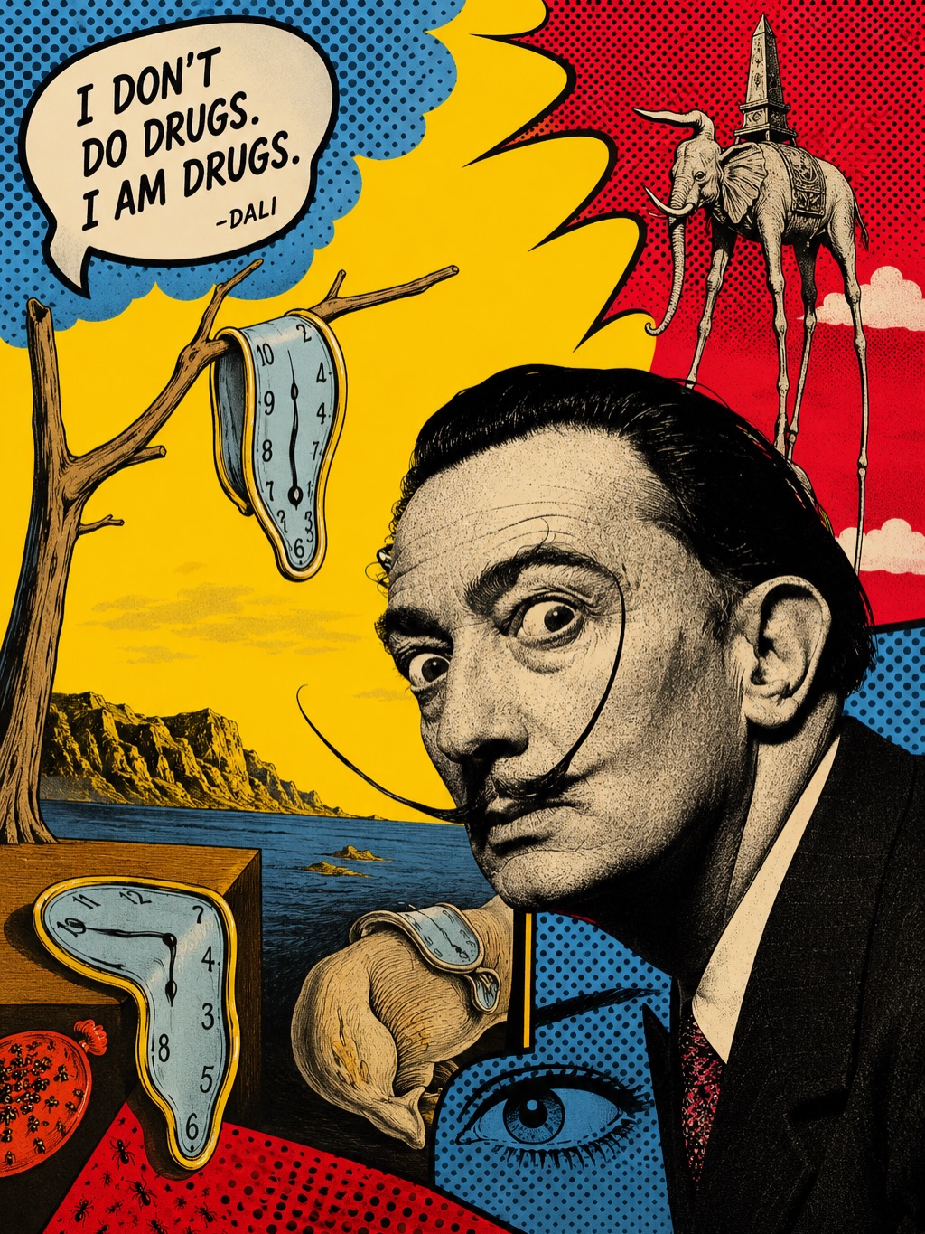 🔥 Surrealism has always inspired me. Dalí’s dreamlike worlds, melting forms, and impossible imagination changed the way I see art. I’ve also always loved the bold energy of pop art — the color, contrast, attitude, and graphic impact.
⚡️ I wanted to mix both worlds together. A collision of surreal dream imagery and vibrant pop-art storytelling. Strange, playful, dramatic, and a little chaotic… exactly how great art should feel sometimes.
Art lets us bend reality, break rules, and create something completely unexpected. That’s what I love most about creating. 🎨✨
#CBirdCREATIVE #Surrealism #PopArt #DaliInspired #ContemporaryArt