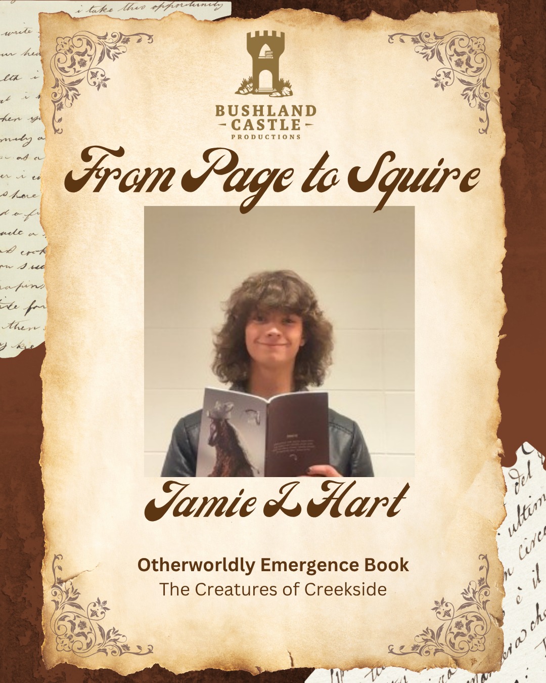 Jamie provides a youthful perspective into the story he has created for the Otherworldly Emergence series. The Creatures of Creekside highlights how important it is to really know people.
If you would like to know more about the series please check out the website
https://www.bushlandcastleproductions.com/publishing/owe