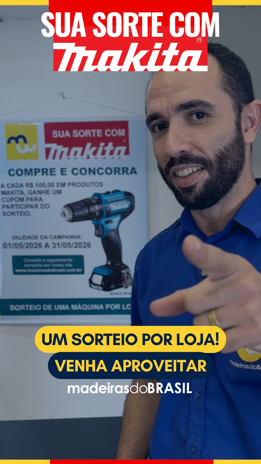 Sua sorte com @makitabrasil! Agora é a chance de garantir potência nos trabalhos e ainda concorrer a um super prêmio chegou! 💛💙
A cada R$100 em compras de produtos Makita, você ganha 01 cupom para participar do sorteio de uma incrível parafusadeira/furadeira de impacto. 🔥
Com bateria 12V, mandril de aperto rápido, freio instantâneo e 20 níveis de torque, essa furadeira/parafusadeira é perfeita para quem busca mais desempenho e praticidade nos trabalhos.
📅 Corra, a campanha vai até 31 de maio! Venha participar e boa sorte! 👍
#madeirasdobrasil