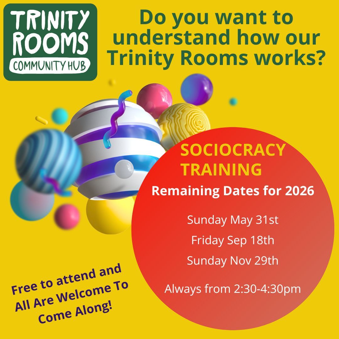 Interested in finding out more about progressive ways to structure business, community organisations and clubs in a way that encourages inclusion, a diverse range of great ideas, and a flattened hierarchy?
Anyone is welcome to come along to one of our Trinity Rooms Community Hub Free Sociocracy training sessions! No prior knowledge is required and each session will give an overview of how it works alongside some insight into the running of our Trinity Rooms.
Remaining Dates are May 31st, September 18th, and November 29th, with all 2:30pm-4:30pm.
#stroud #local #community #foodhub #NonProfit #Support #nailsworth #chalford #Workshops #Connection #painswick #makeadifference #Teamwork #Sociocracy #gloucestershire