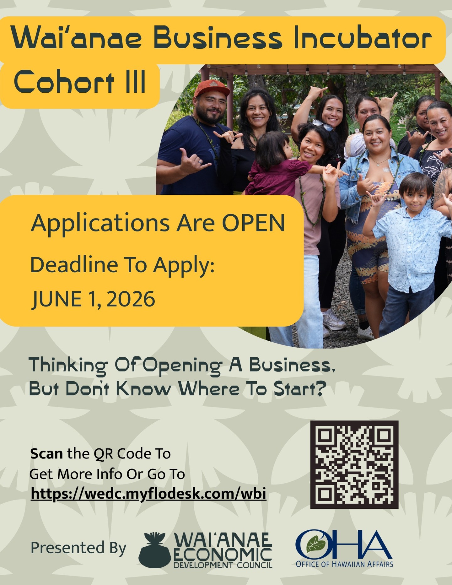 Applications for Waiʻanae Business Incubator Program are OPEN!
Thinking of Opening a Business, But Don't Know Where To Start?
We can help!
Our program is for early to mid-stage entrepreneurs looking to take their idea or business to the NEXT LEVEL.
Join us TONIGHT for our IN-PERSON Informational Session!
🗓️ When: Tuesday, May 26, 2026
⏰ Time: 5 PM - 6 PM
📍 Where: Nānākuli High School & Intermediate, ʻOhana Resource Center, P5
We will be going over how we start with basic business concepts, how it applies within our program and the program details for Waiʻanae Business Incubator. Can't make it tonight?
We will have a VIRTUAL Informational Session, too!
🗓️ When: Thursday, May 28, 2026
⏰ Time: 4 PM - 5 PM
📍 Where: Online via ZOOM (link will be sent to those who PRE-REGISTER)
Want to sign-up for the Incubator at the Informational Sessions? We can help with that, too.
We hope to see everyone there!
#waianaebusinessincubator #waianaestrong #nanakuliea #supportlocal #smallbusiness