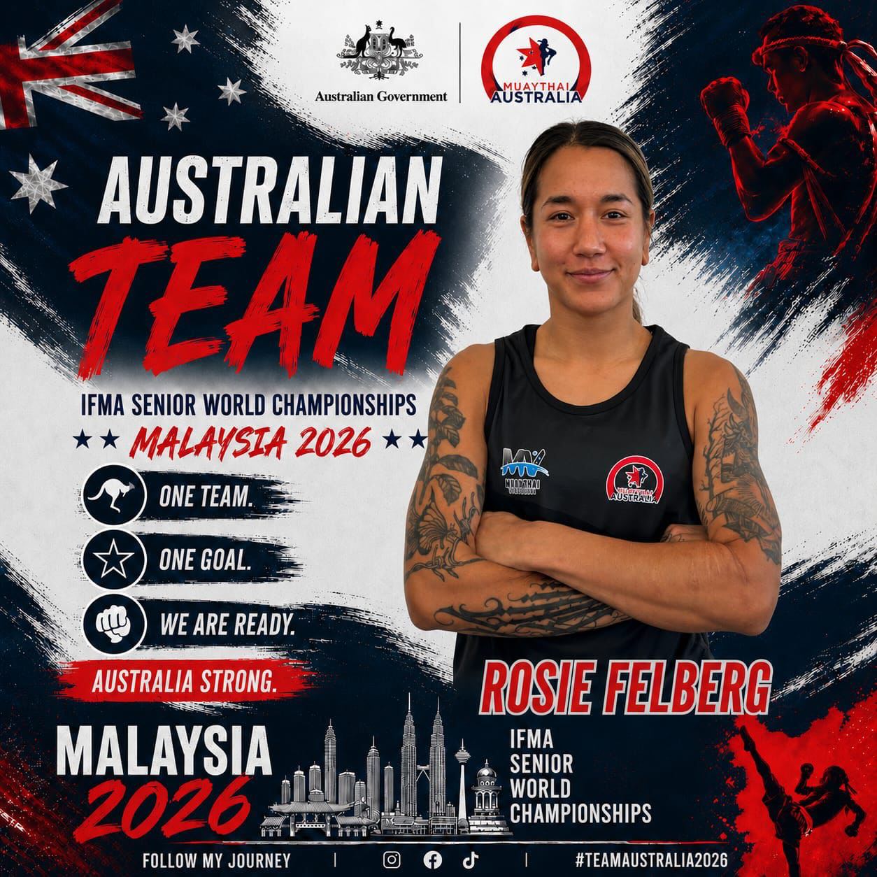 No rest for Rosie🔥! Coming off a win on the weekend and now GREEN & GOLD BOUND🇦🇺. Destination: Malaysia June 2026🇲🇾. NATIONAL CHAMPION TO WORLD STAGE🥇! After an incredible performance to take home the Gold at the Muay Thai Nationals in April, Rosie Felberg officially qualified for the IFMA Senior World Championships representing Australia.
The dates are locked in. From June 16th to June 26th, Rosie will be testing her skills against the absolute best elite strikers on the planet in Kuala Lumpur. From conquering the nation to taking on the world. One Team. One Goal. We are read 🥊!
Drop a 🇦🇺 below to show some love and support her journey to the top!
#youngbullsgym #youngbullsmuaythai #muaythaivictoria #muaythaiaustralia #ifma
