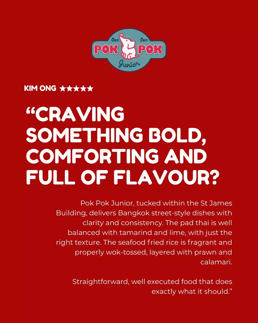 “Bold, comforting and full of flavour” feels very us! 🍜🔥
Nothing better than hearing people describe Pok Pok Junior exactly the way we hoped it would feel. Big thanks for all the love.
Come see what everyone’s talking about in St James today!
#PokPokJunior #AsianStreetFood #ThaiFoodMelbourne #MelbourneCBD #MelbourneLunch