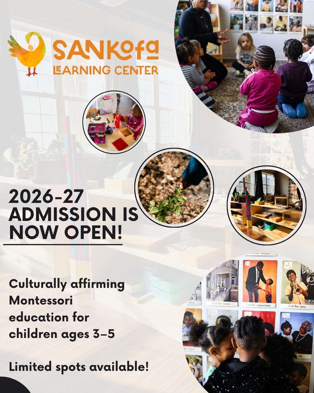 Sankofa Learning Center is now enrolling for Fall 2026. We are a culturally affirming Montessori micro-school rooted in community, belonging, hands-on learning, and joyful exploration for children ages 3–5.
As part of the Wildflower Montessori network, Sankofa offers a small, relationship-centered environment where children are deeply known, supported, and encouraged to grow with confidence and curiosity.
Limited spots available | Flexible tuition options available | Optional extended day and summer programming
Apply by June 30 for fall enrollment.
Learn more and apply today: www.sankofalearningcenter.org