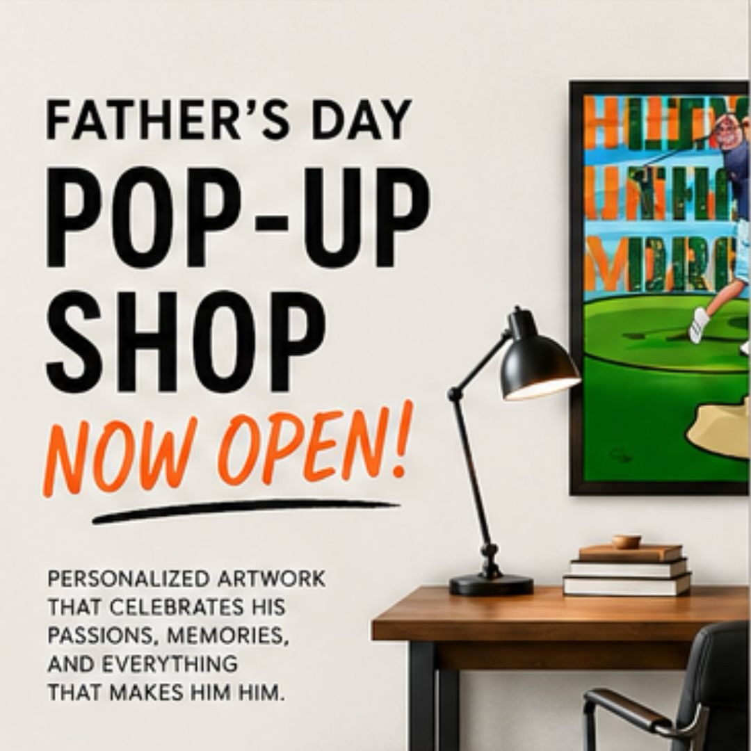 Father’s Day Pop-Up Shop is officially open. 🖤
Custom artwork inspired by the things he’s actually obsessed with… golf, pickleball, sports, schools, travel, music, cars, favorite places, inside jokes, quotes, memories… all of it.
The goal?
Create something that feels personal enough to become part of his space long after Father’s Day is over.
Swipe through some favorite reactions + pieces created for dads.
✨ Signature personalized designs now open
✨ Limited custom commission spots available
✨ Order by June 3 for Father’s Day delivery
And get ready for a giveaway tomorrow… it’s going to be GOOD. 👀
#FathersDayGift #CustomArtwork #PopArt #GolfDad #collegedad