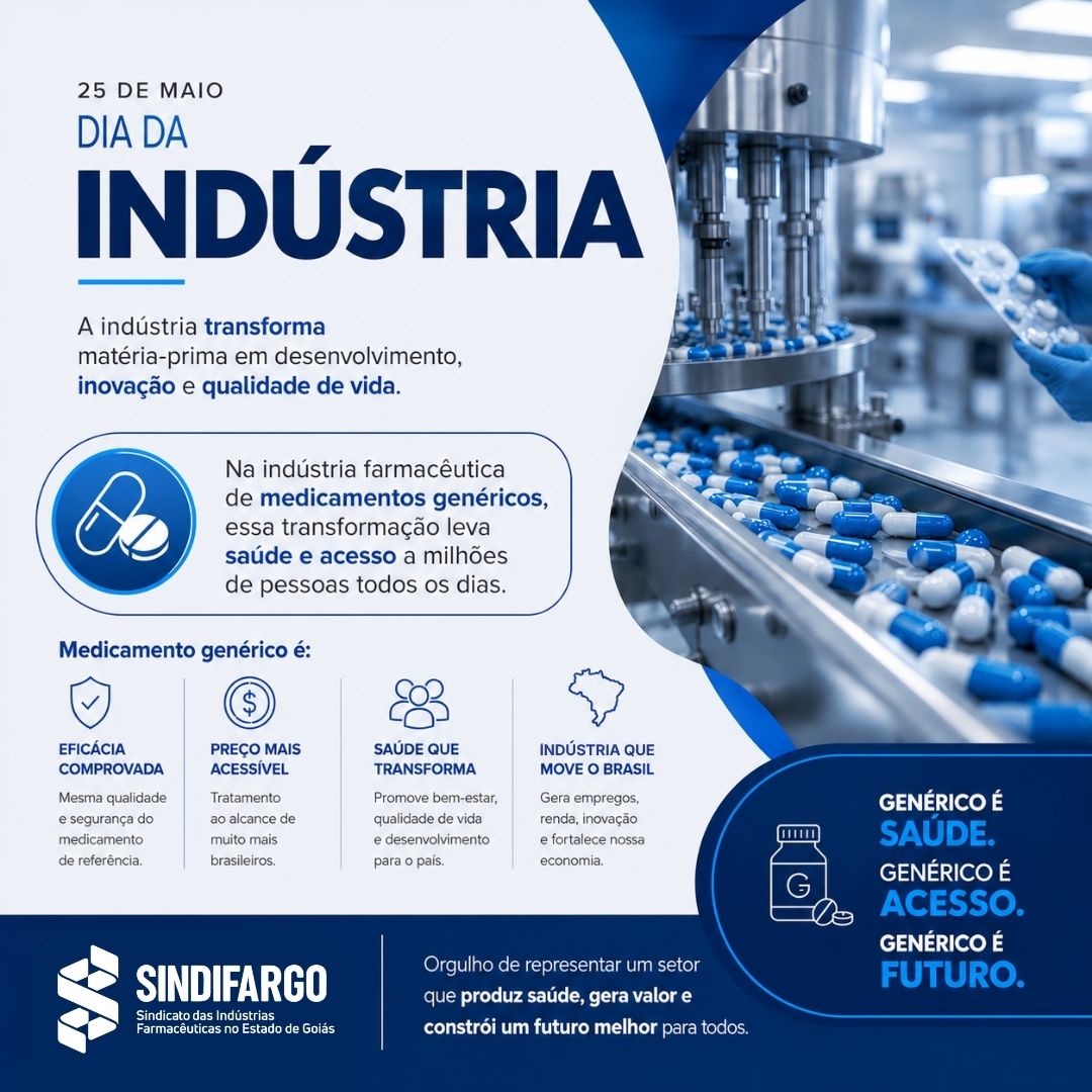 💊🏭 Neste Dia da Indústria, celebramos um setor que transforma inovação em saúde, desenvolvimento em qualidade de vida e trabalho em esperança para milhões de brasileiros.
A indústria farmacêutica de medicamentos genéricos desempenha um papel essencial na ampliação do acesso à saúde, oferecendo tratamentos seguros, eficazes e mais acessíveis para a população.
Além de produzir medicamentos, o setor gera empregos, movimenta a economia, incentiva a inovação e contribui diariamente para um futuro mais saudável e sustentável para o Brasil.
O Sindifargo tem orgulho de representar uma indústria que produz saúde, gera valor e faz a diferença na vida das pessoas. 💙
#DiaDaIndústria #IndústriaFarmacêutica #MedicamentosGenéricos #Saúde #Sindifargo #IndústriaQueMoveOBrasil #AcessoÀSaúde #Inovação #Desenvolvimento #Farmacêutica