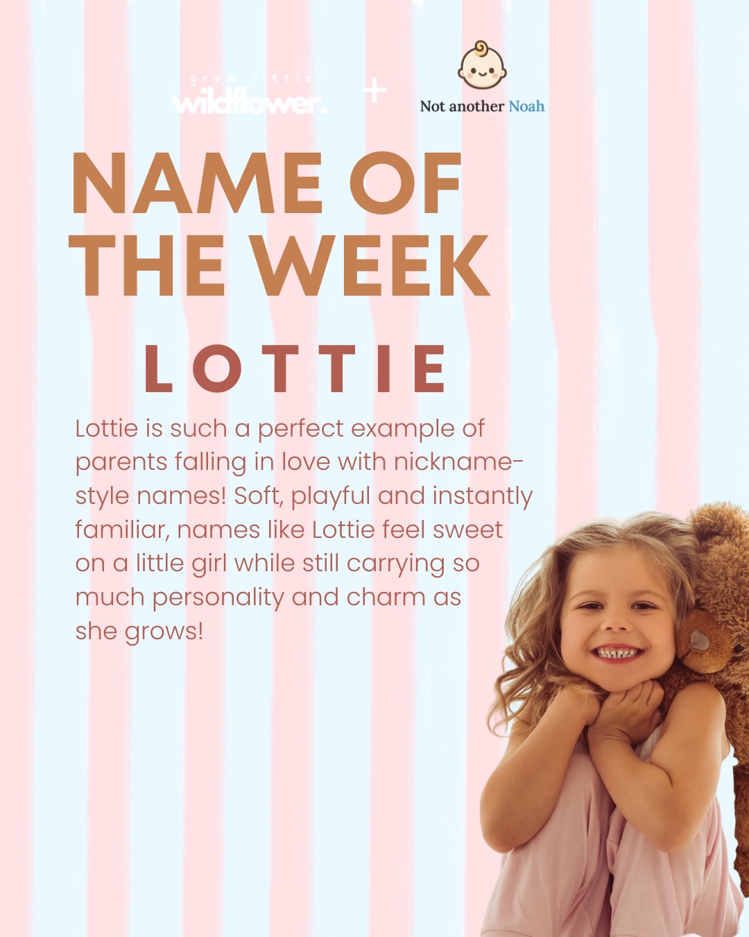 This week it’s all about LOTTIE 💖 🍃💫
Lottie is on the rise! A diminutive of the ever so loved Charlotte, Lottie has secured her spot as a standalone name - not just a nickname! She is on the rise in Aus and in the U.S and I can see why! She is so likeable 🥹
Is LOTTIE on your shortlist? 💖💖
>>> swipe for all the LOTTIE stats and if you love LOTTIE, I share some names you might also love for a boy and girl PLUS some middle name ideas and her intuitive personality profile that I wrote quite a few years ago now!! 🥹🥹
Which name should we feature next week?
>>> Teaming up with @not_another_noah to bring you a NAME OF THE WEEK each and every week. As their Aussie representative we thought this would be a fun way to spotlight a name and break down all the stats for you 🇦🇺 🍃👏🫶 This is the stuff that matters!! 🤓 @not_another_noah is the newest name website on the block - you can switch between Aus, US and the UK to really narrow down your names and even create your own shortlist + send it to your partner. PLUS so many other fun features!!! Visit @not_another_noah to see how your favourite name stacks up ❤️🔥
#growlittlewildflower #notanothernoah