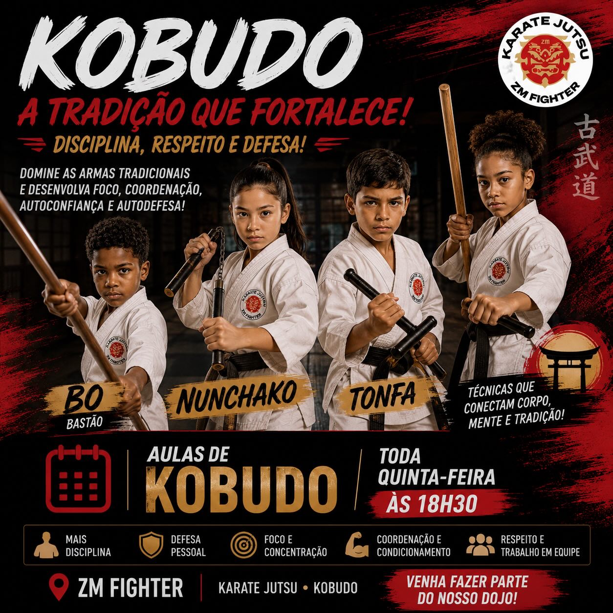 KOBUDO
Treino com as armas utilizadas em RyuKyu (Okinawa), desenvolva habilidades e coordenação motora.
Muito recomendado para adultos e crianças, venha treinar KOBUDO na ZM FIGHTER.
Armas:
- Bastão
- Nunchaco
- Tonfa
- Sai
- Kama
Aulas com o Sensei Felipe
Toda quinta-feira às 18h30
Rua Veador Porto 241, bairro Santana, Porto Alegre.
#kobudo #karate #defesapessoal #qualidadedevida